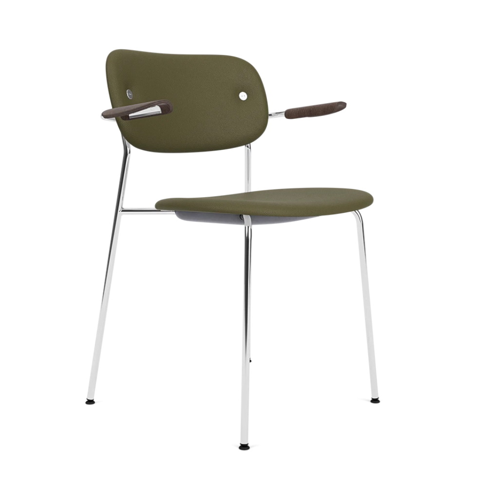CO green armchair with chrome base