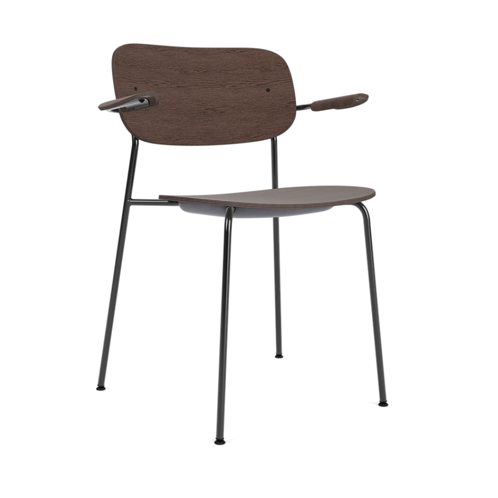 CO Armchair with Armrests Dark Oak Veneer with Black Base