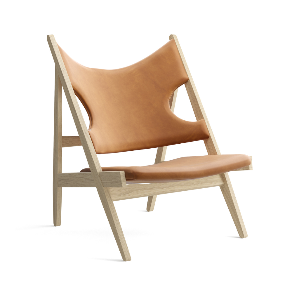 Sessel KNITTING aus cognacfarbenem Leder mit Eichenbasis