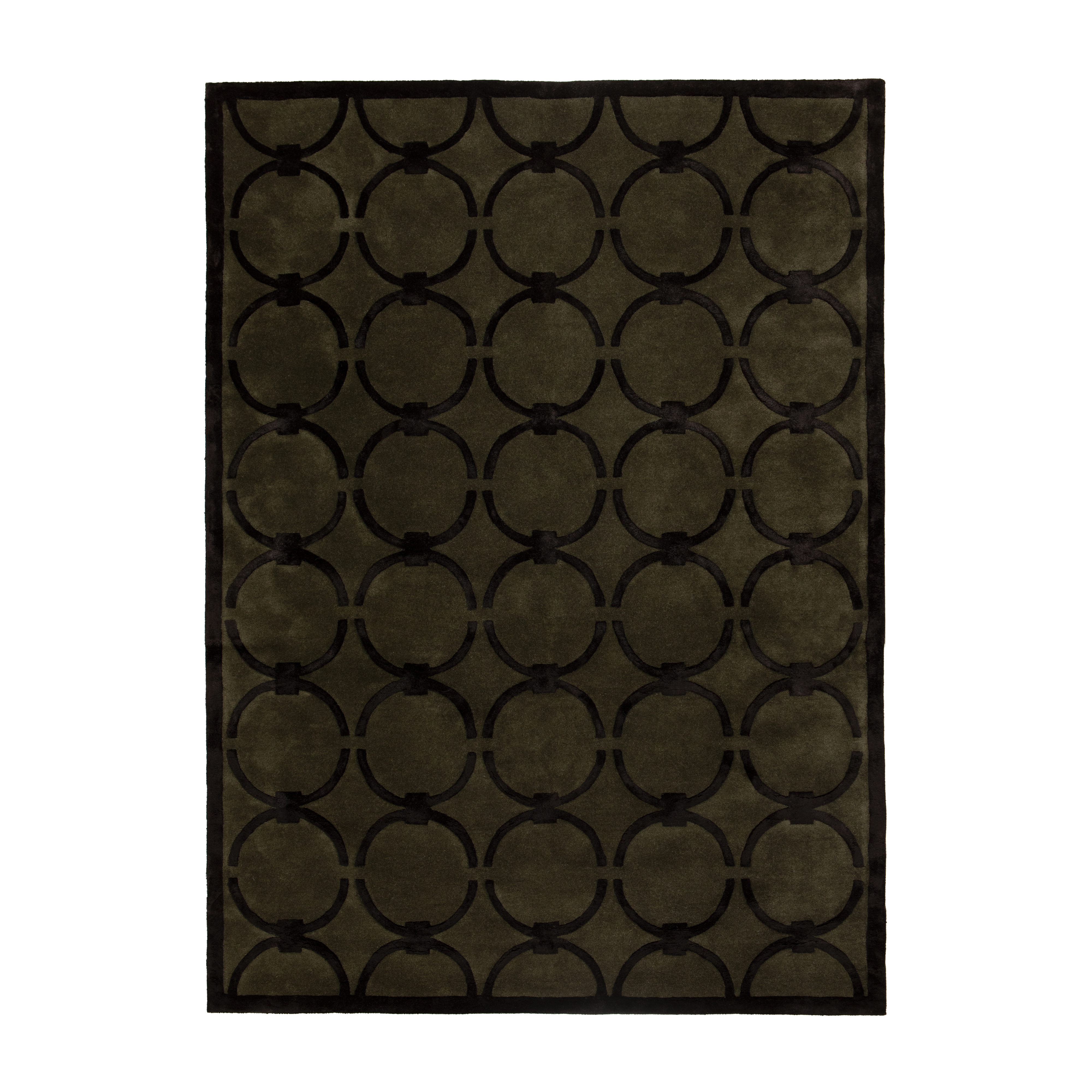 Teppich GLAM dunkelgrün mit schwarzem geometrischem Muster