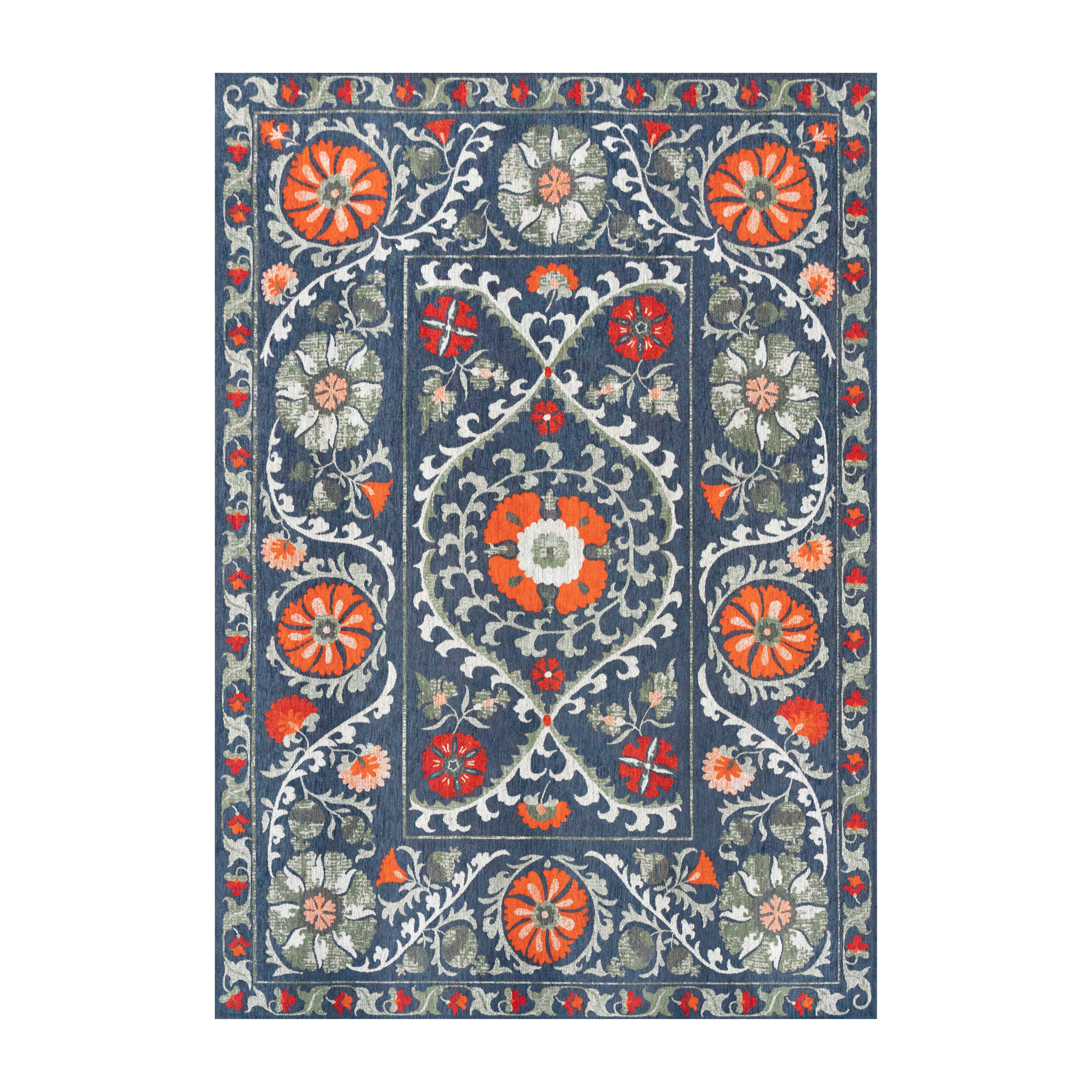 Teppich SUZANI NORDIC blau mit grau und orange