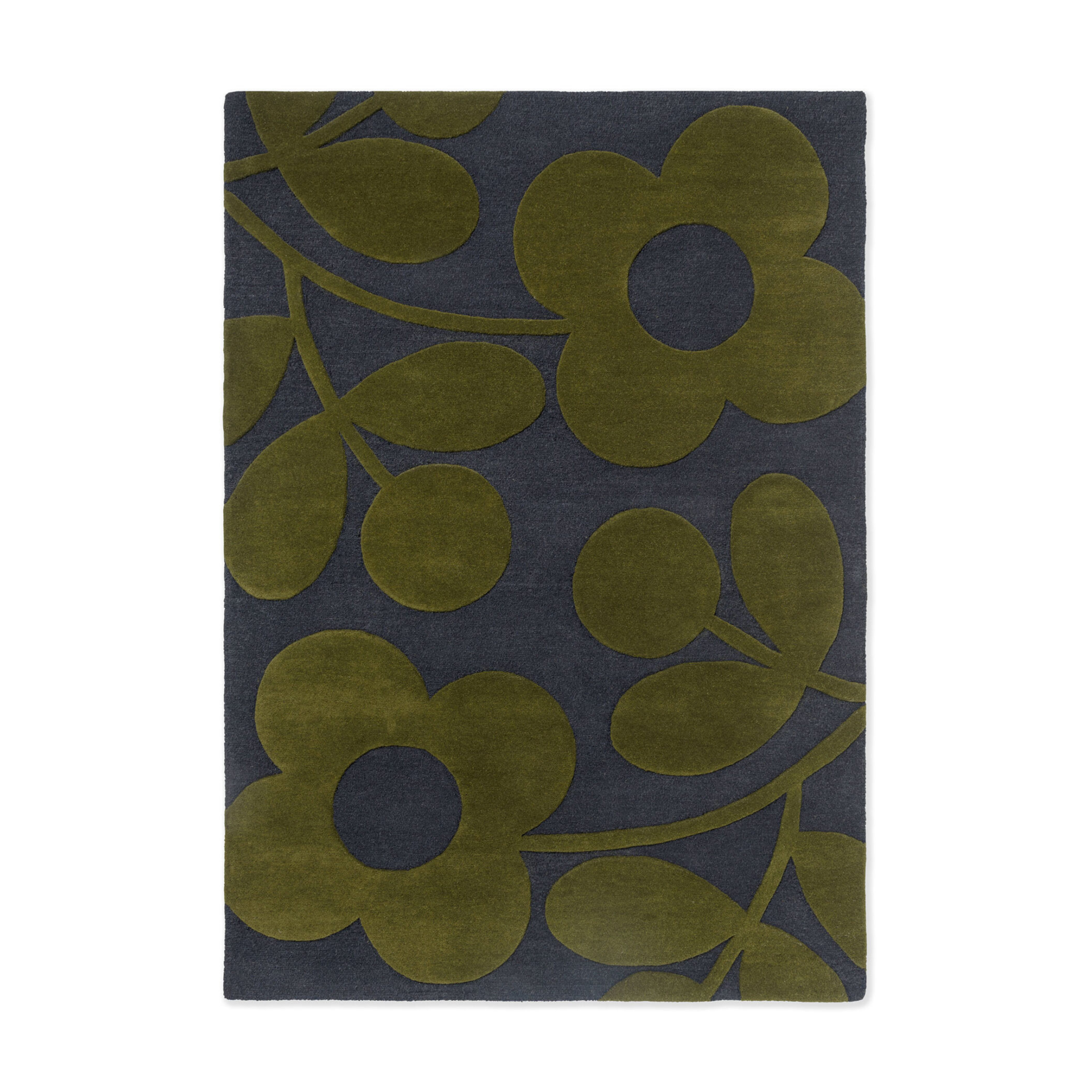 SPRING STEM navy blue rug with green