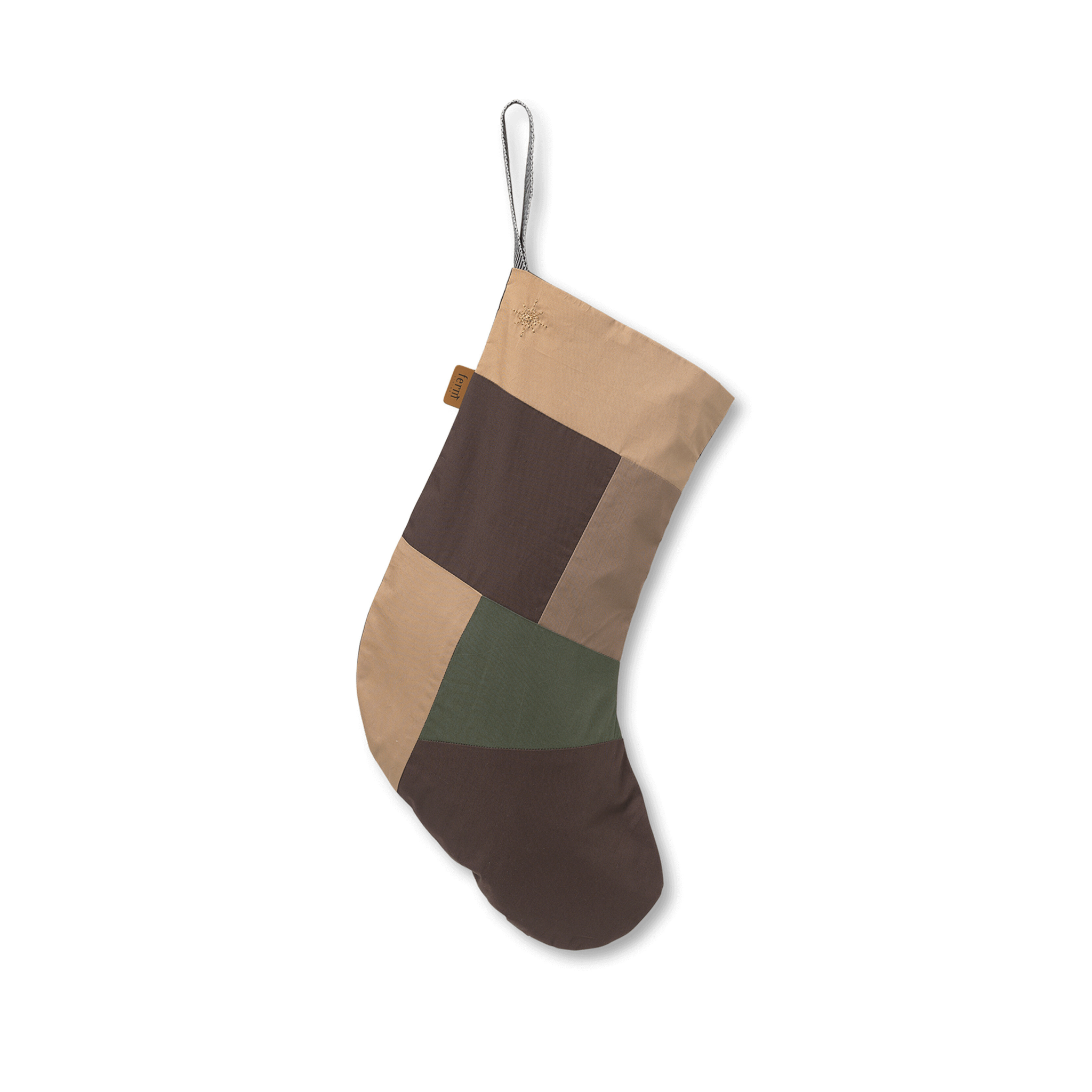 Patchwork Christmas Stocking beige with brown