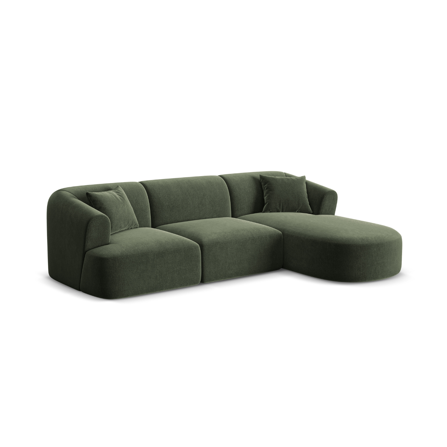 Green right-facing velvet corner sofa for 4 people CAMPI