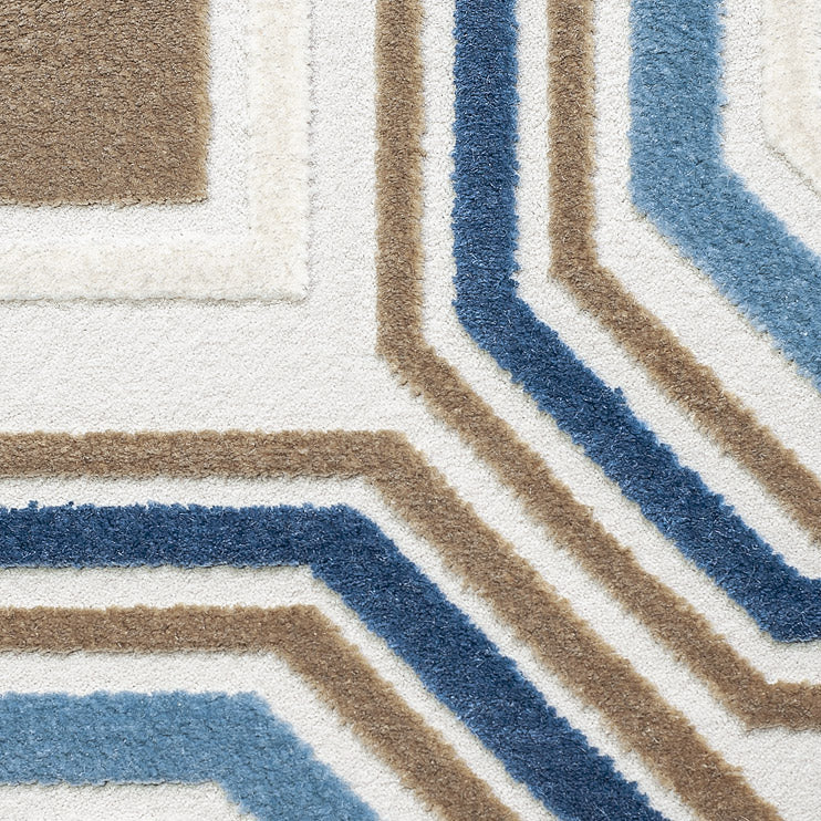 Teppich ROYAL beige mit blauem geometrischen Muster