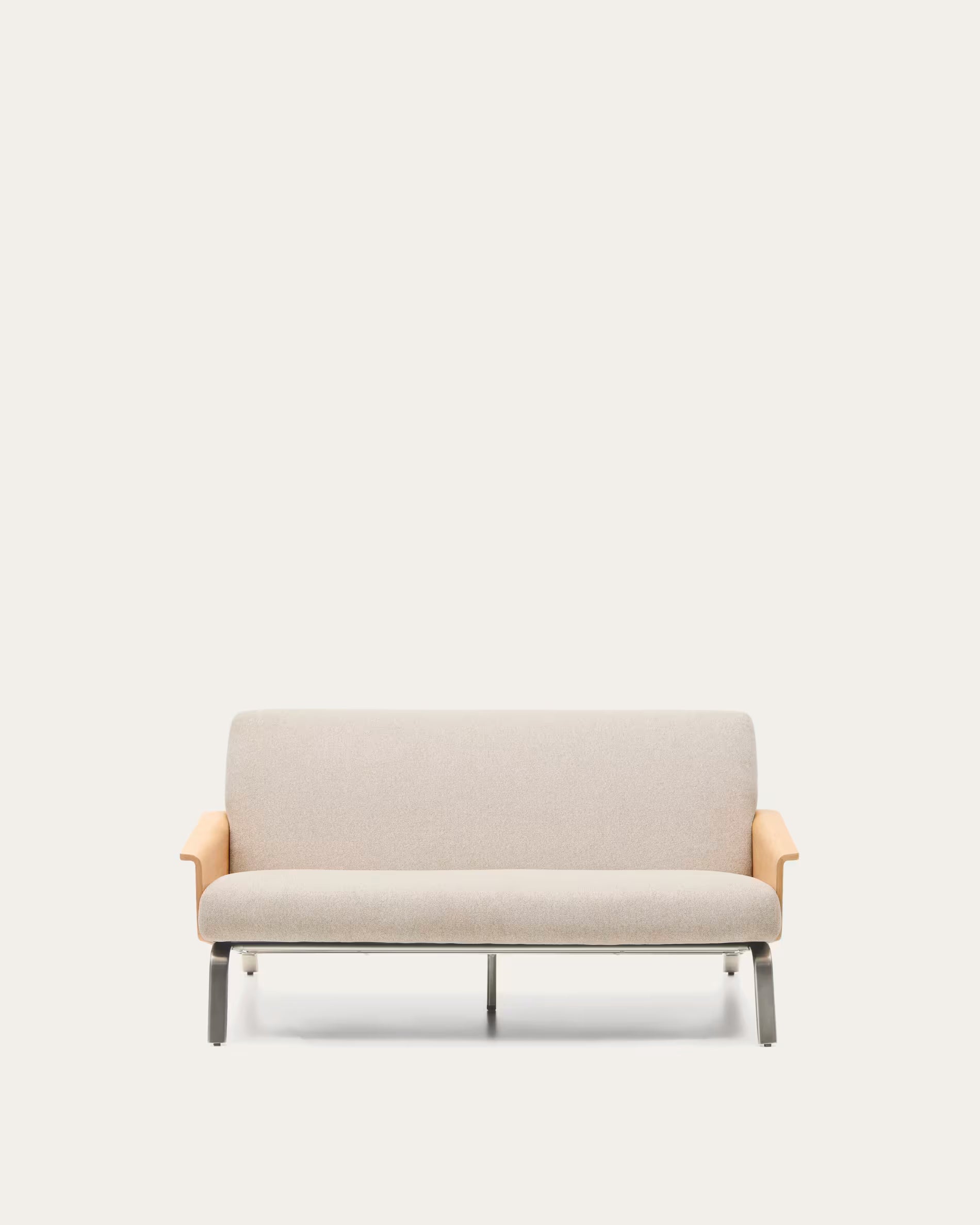 2-seater Sofa AMSEN beige with oak plywood and steel base