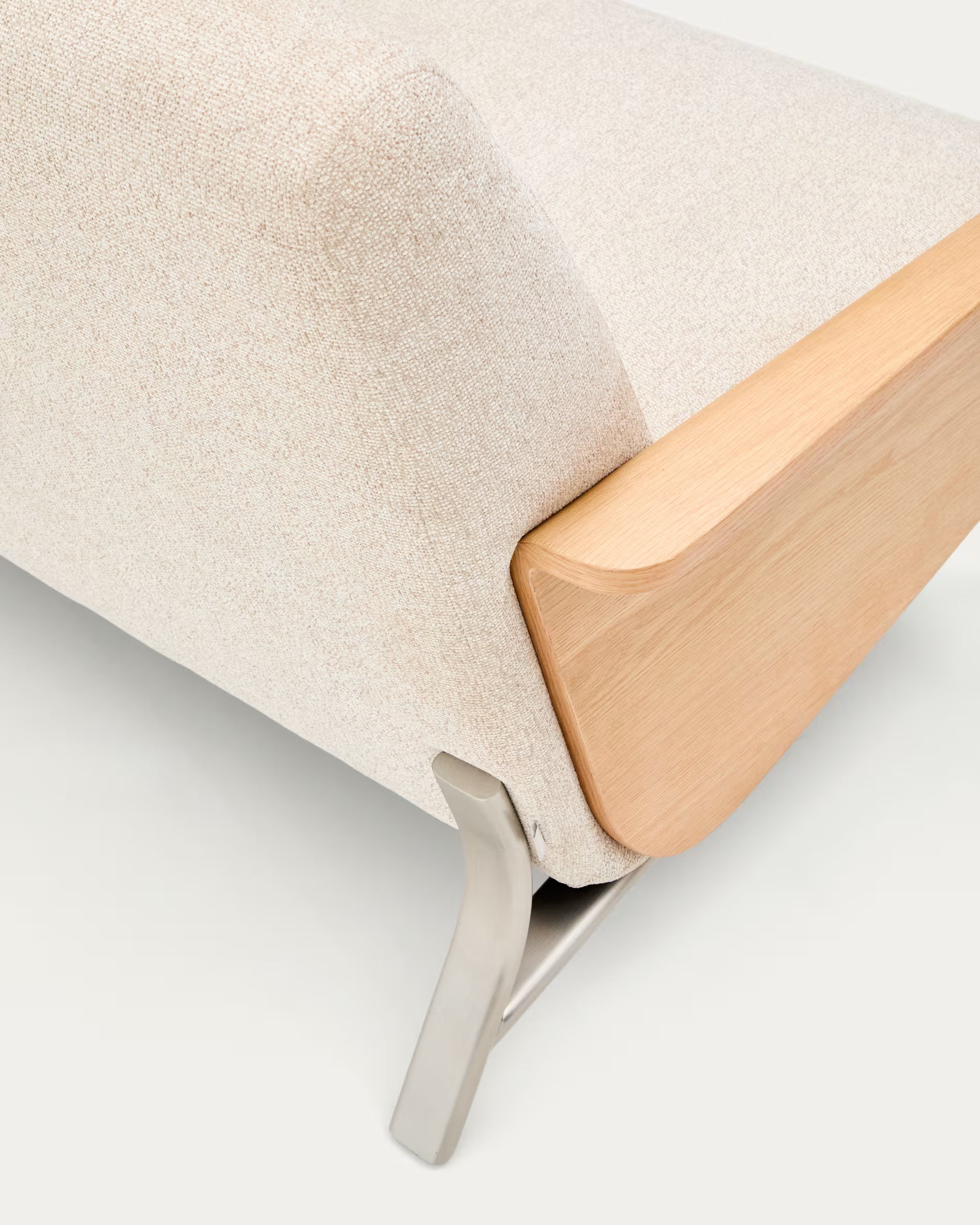 3-seater Sofa AMSEN beige with oak plywood and steel base