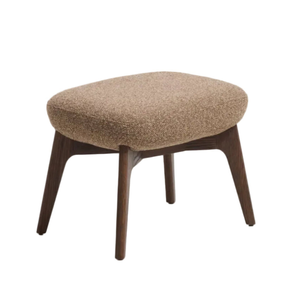 Hocker ADIRAN in hellbraunem Chenille mit dunkler Eichenbasis