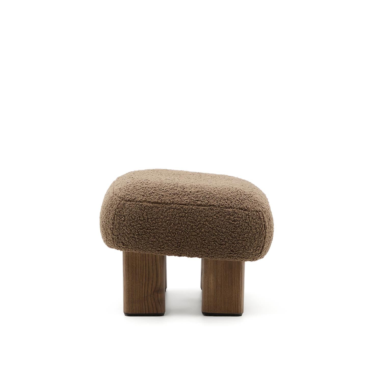 NEMA brauner Bouclé-Pouf mit dunkler Eschenbasis