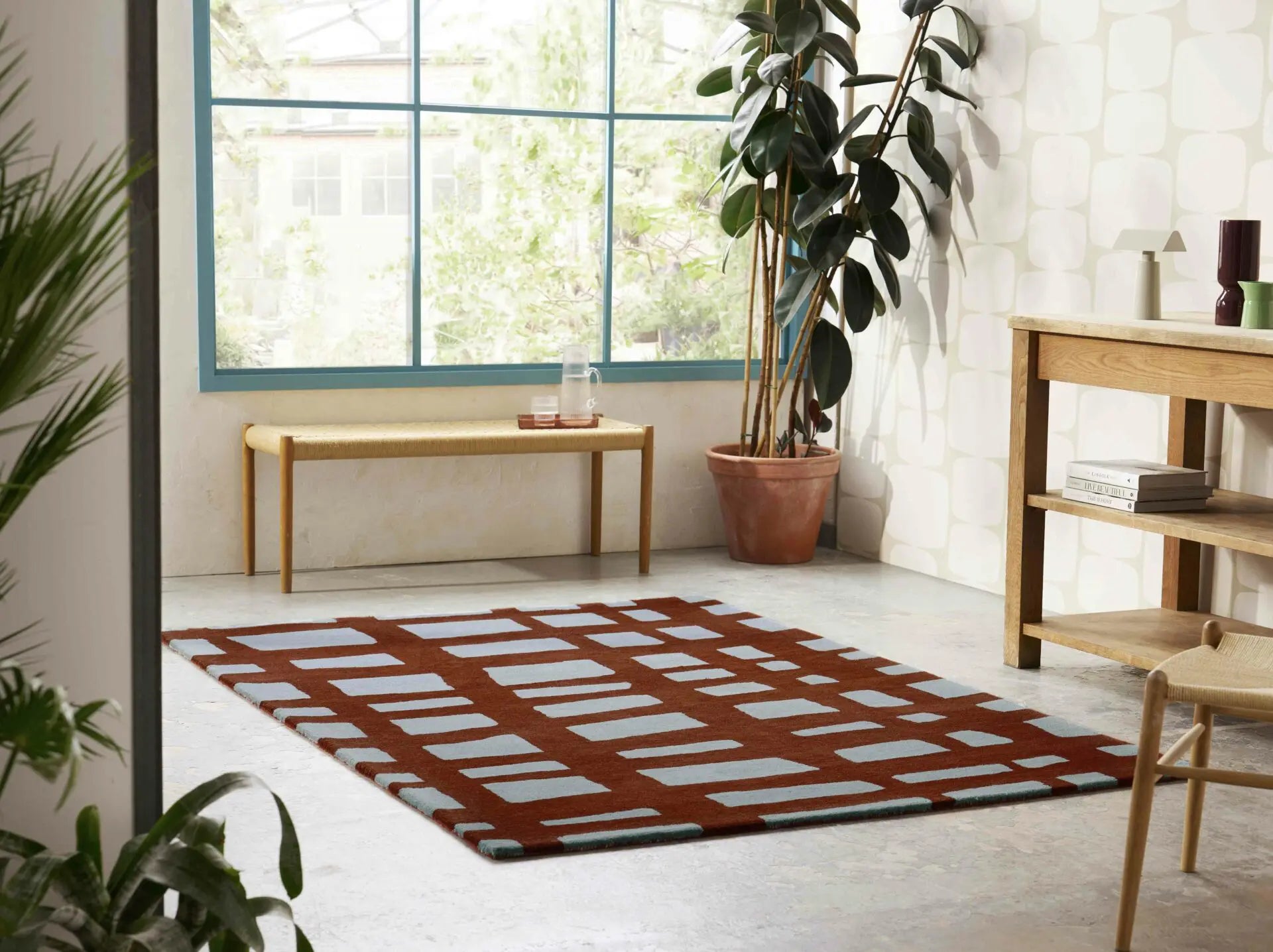 ARLO BRICK rug in burgundy with gray
