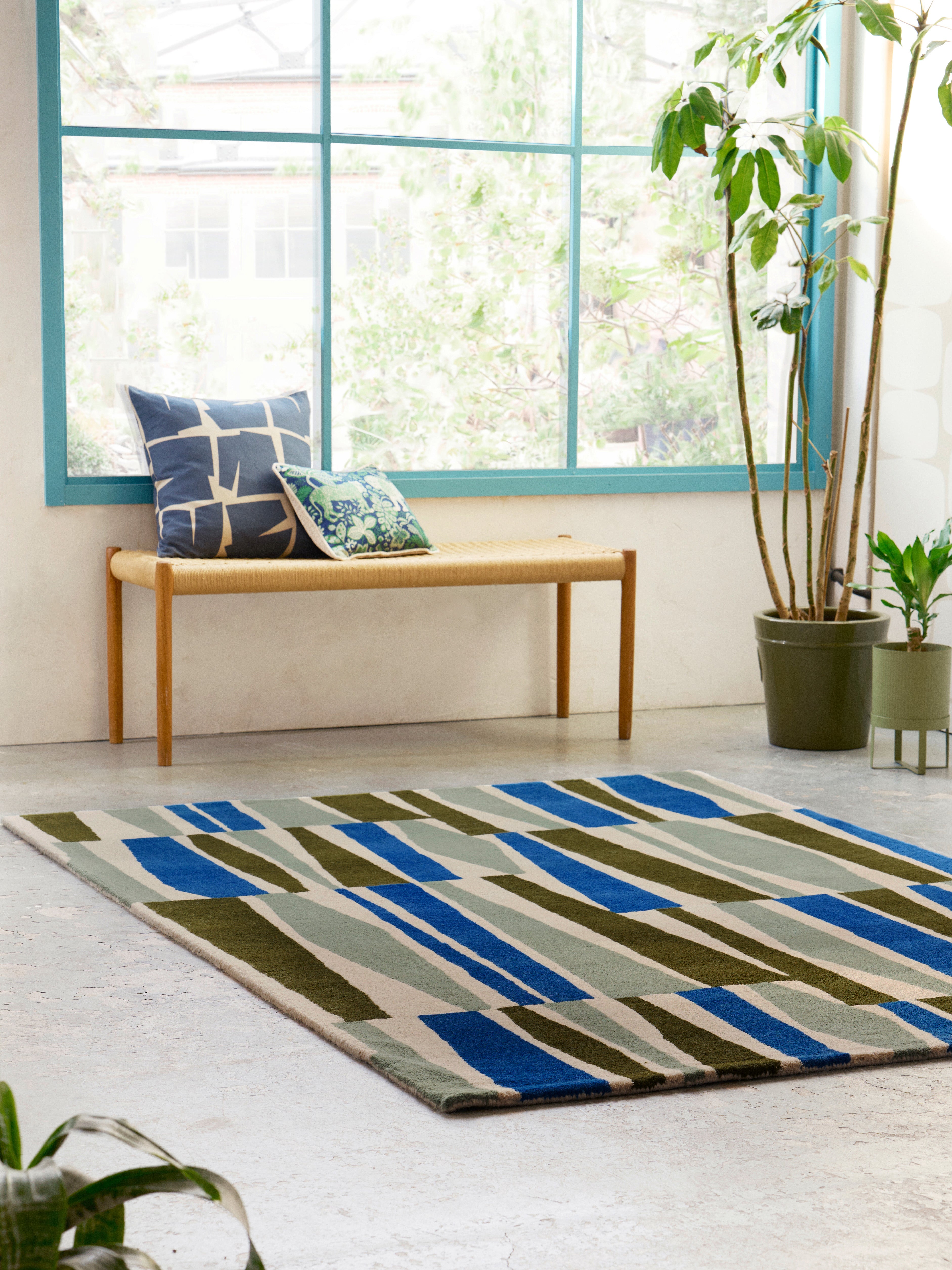 Teppich SAKU OLIVE olivgrün mit Blau