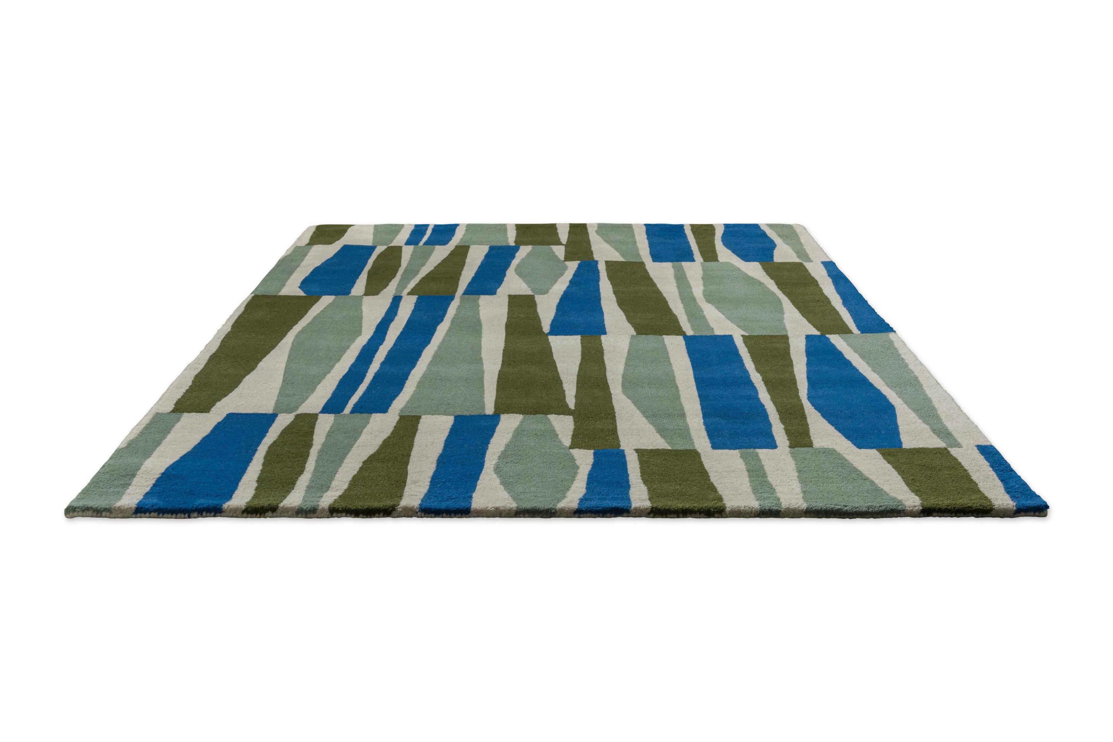Teppich SAKU OLIVE olivgrün mit Blau