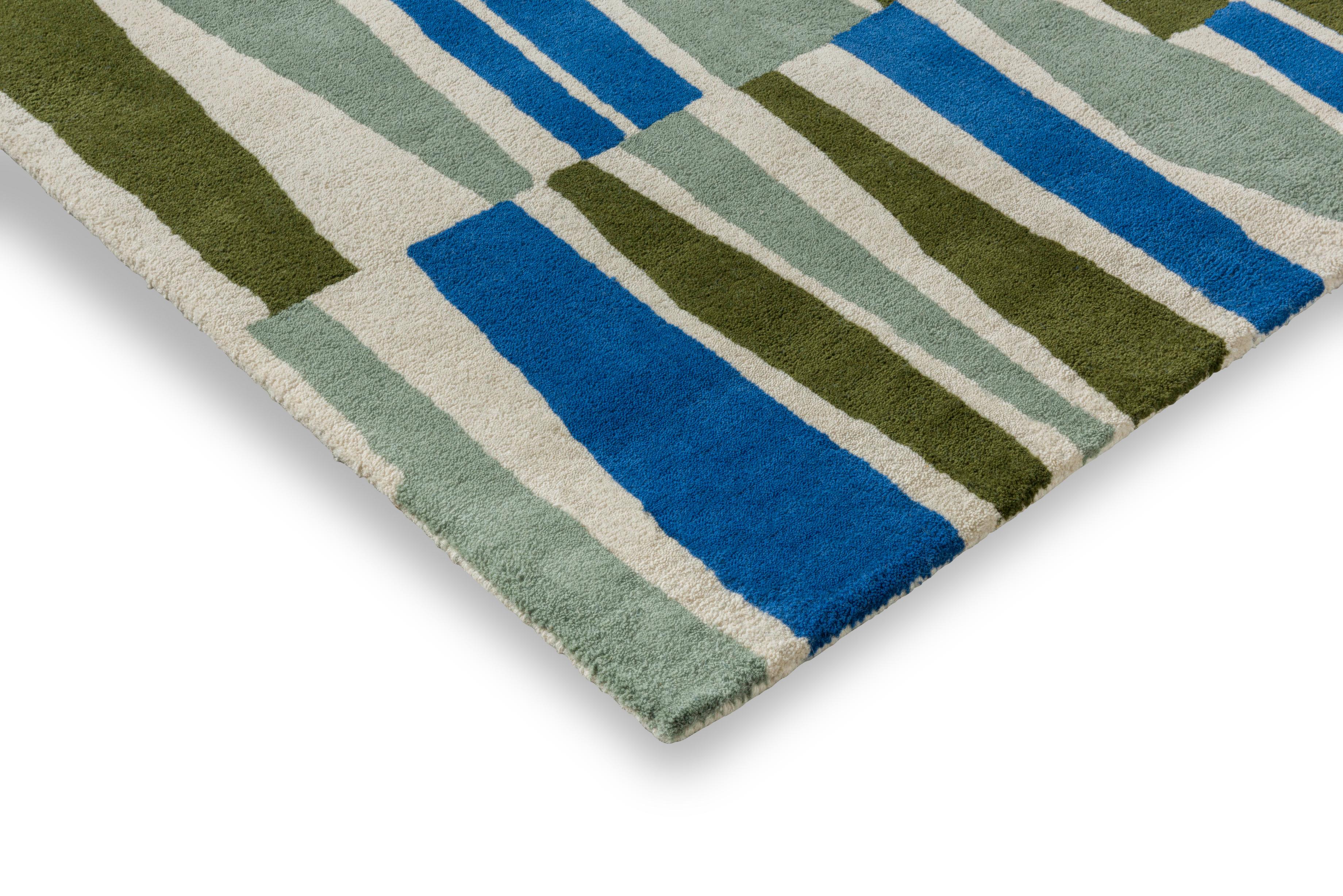 Teppich SAKU OLIVE olivgrün mit Blau