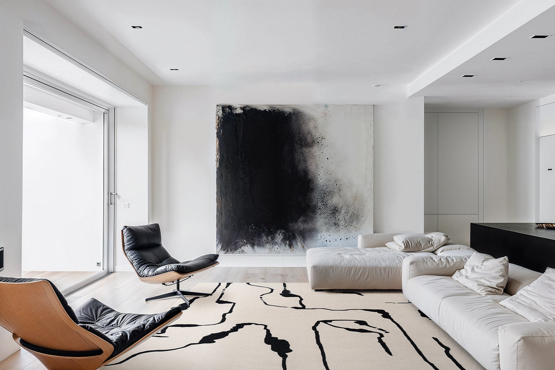 CANYON SHAPES black rug with beige