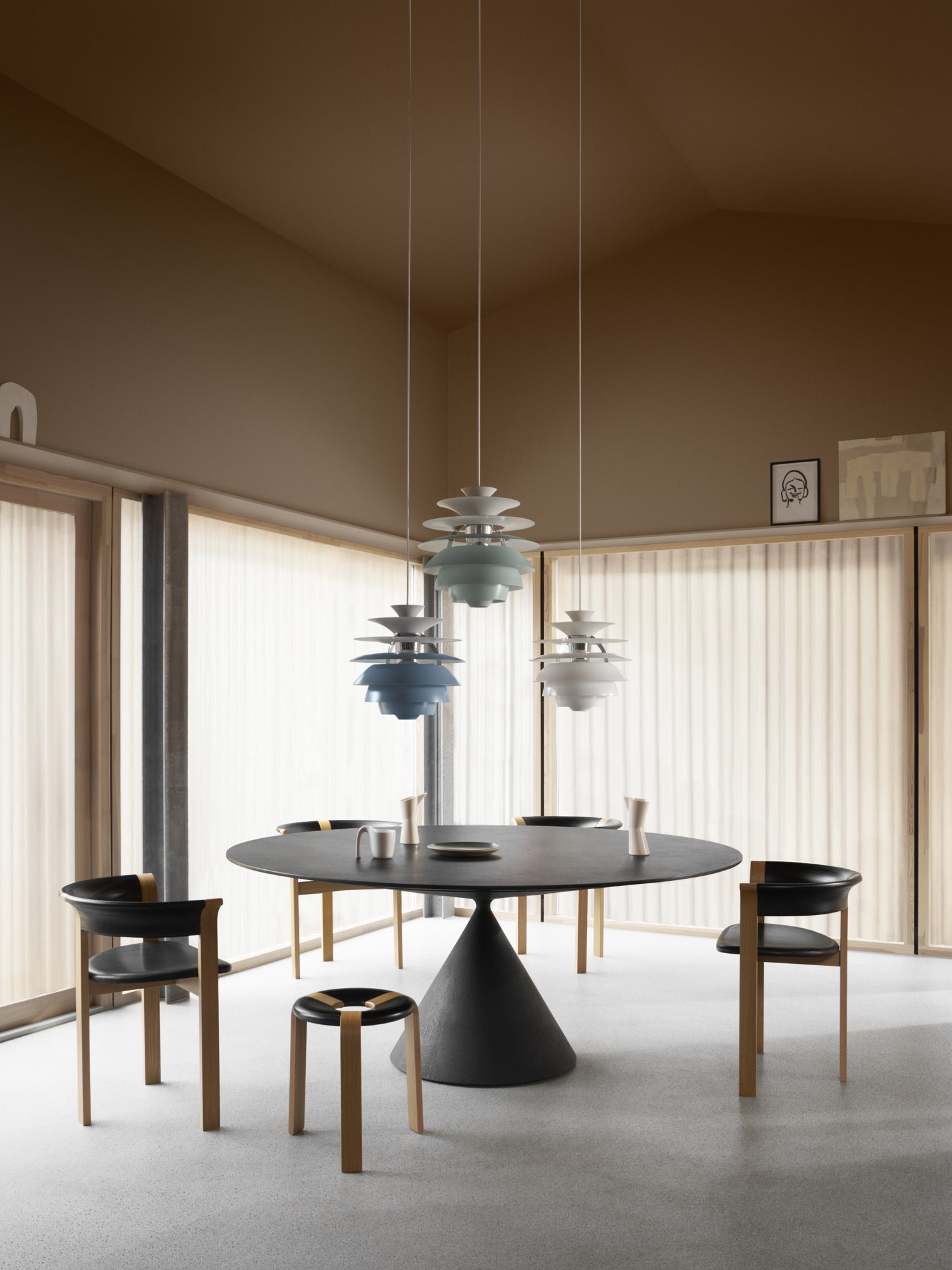 Pendelleuchte PH SNOWBALL schmutziges Blau mit verchromter Oberfläche