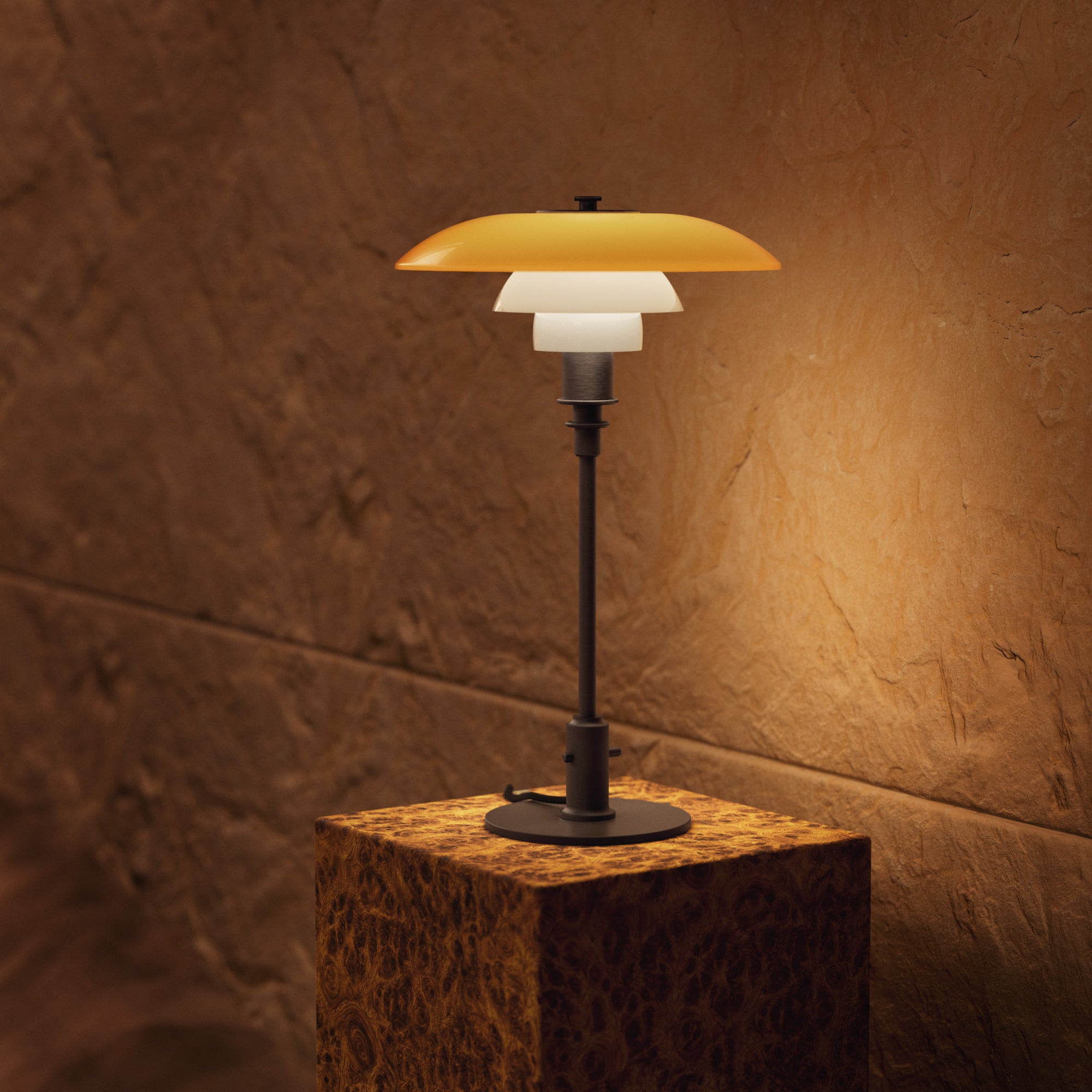 Lampa stołowa PH 3/2 - edycja stulecia biały z pomarańczowym z brązową podstawą – Louis Poulsen