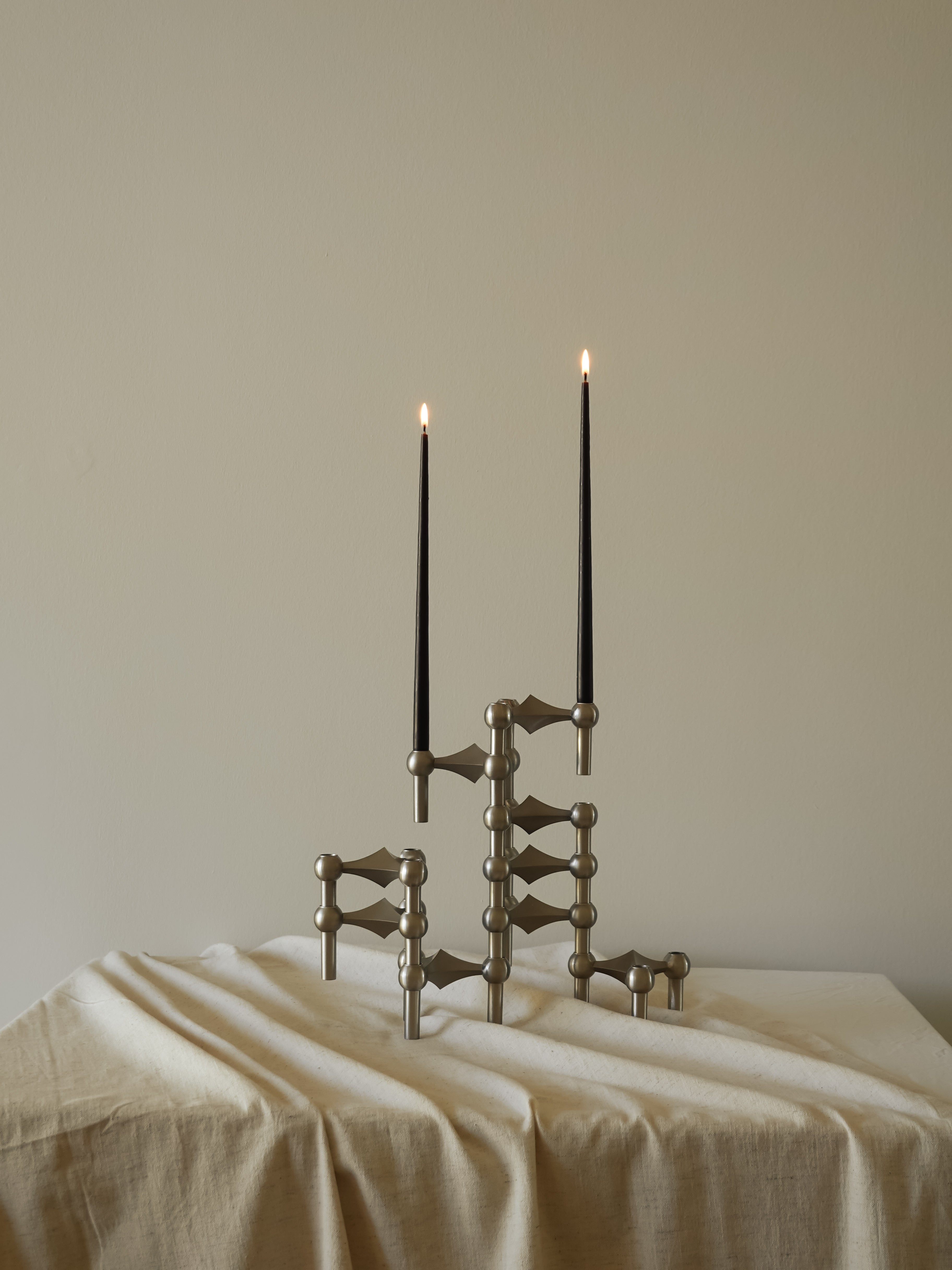 STOFF NAGEL Brushed Chrome Candle Holder Set