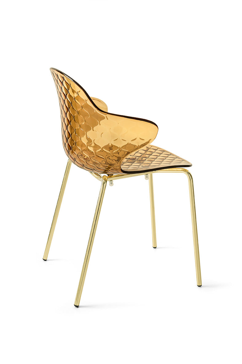Stuhl SAINT TROPEZ mit braunem Sitz und goldener Metallbasis