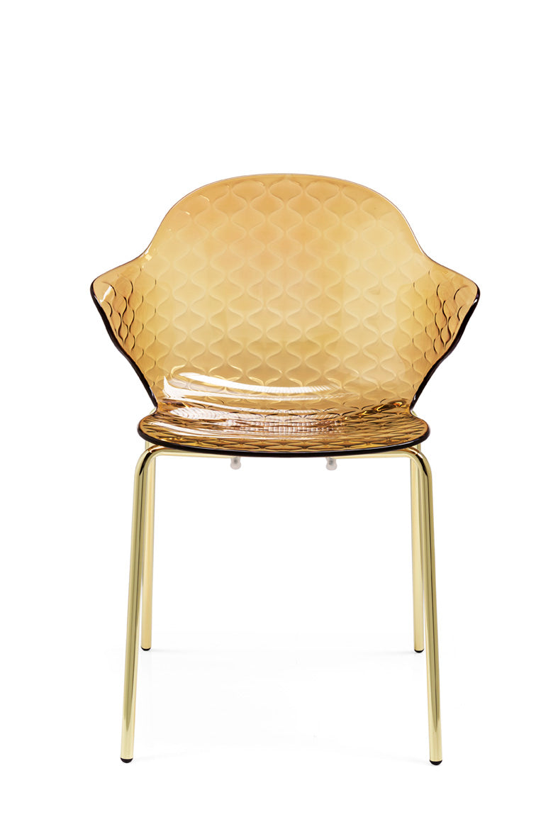 Stuhl SAINT TROPEZ mit braunem Sitz und goldener Metallbasis