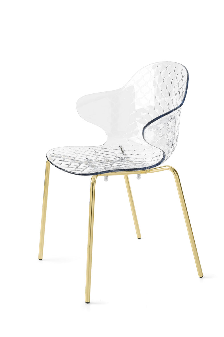 Stuhl SAINT TROPEZ mit transparentem Sitz und goldener Metallbasis