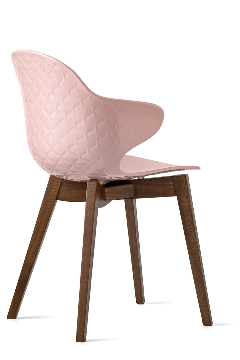 Stuhl SAINT TROPEZ mit rosa Sitzfläche und dunklem Holzgestell