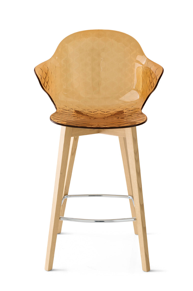 Barhocker SAINT TROPEZ mit braunem Sitz und heller Holzunterkonstruktion