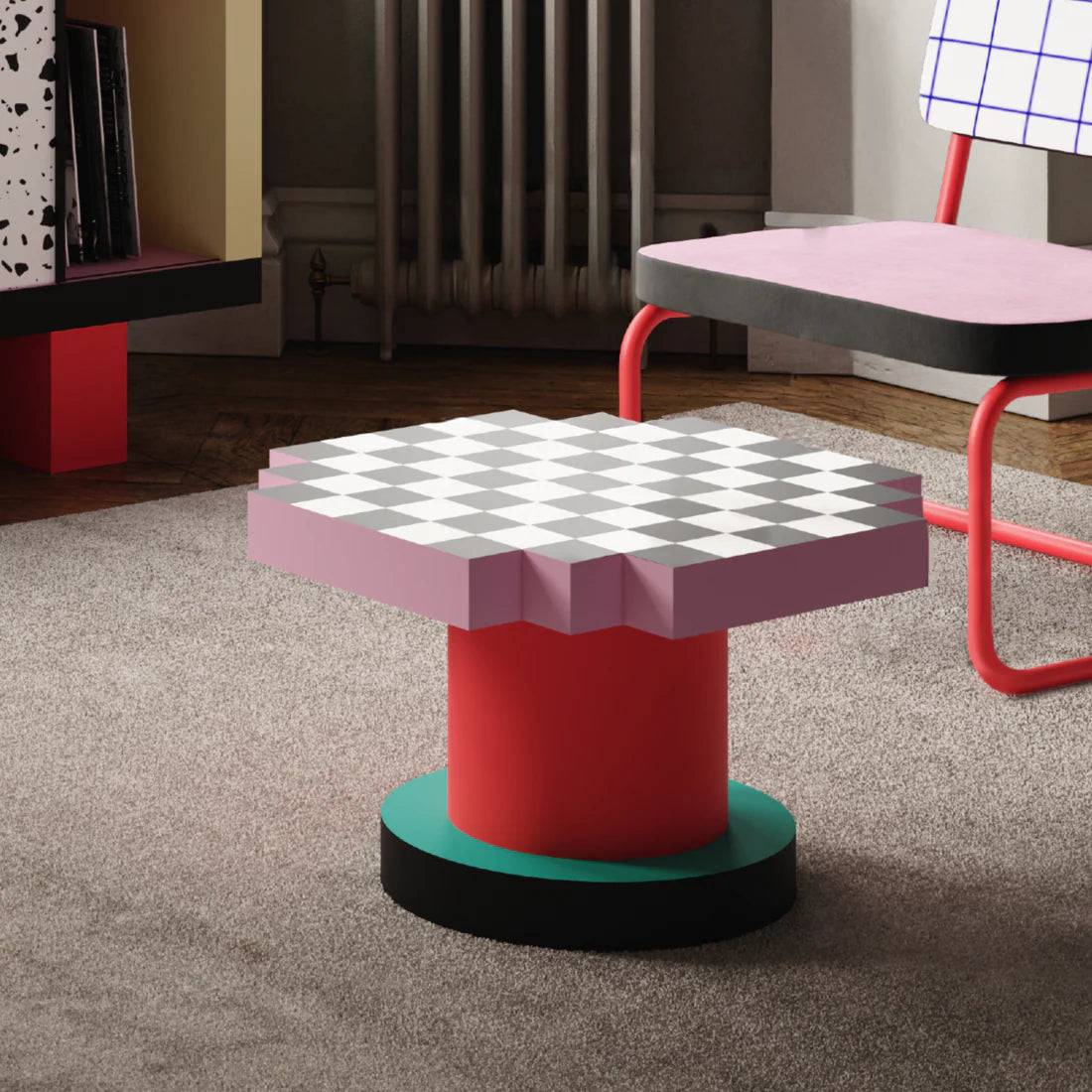 SUPERCOFFEE CHESSBOARD pink with red coffee table