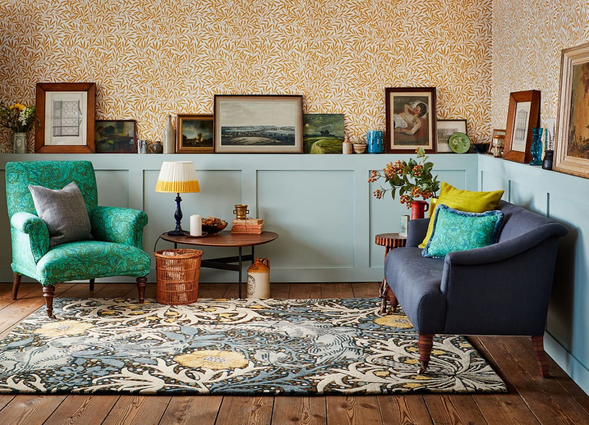 Blauer und gelber Teppich SEAWEED TEAL