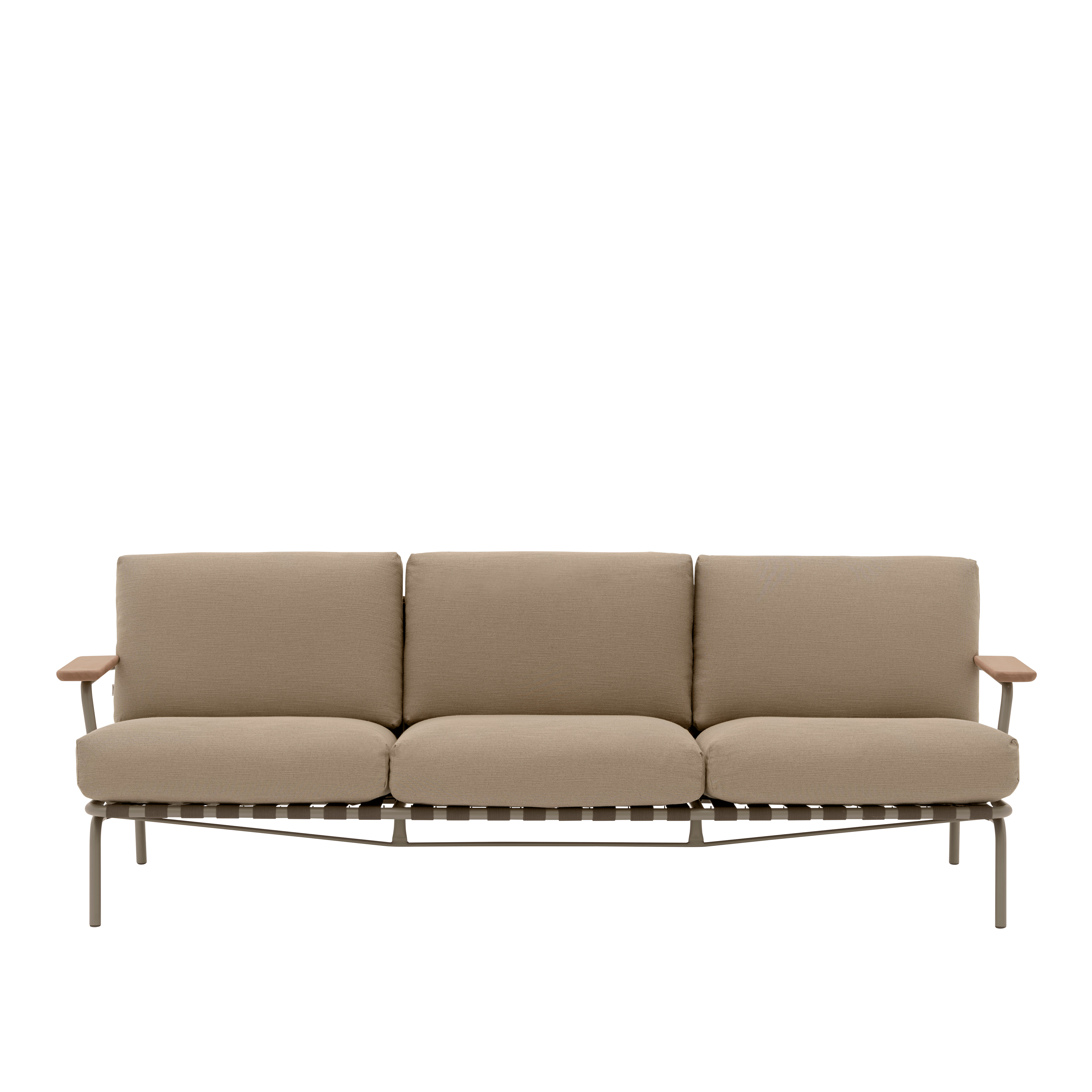 Sofa mit Armlehnen für den Außenbereich 3-sitzig SETTLE braun mit taupefarbener Basis