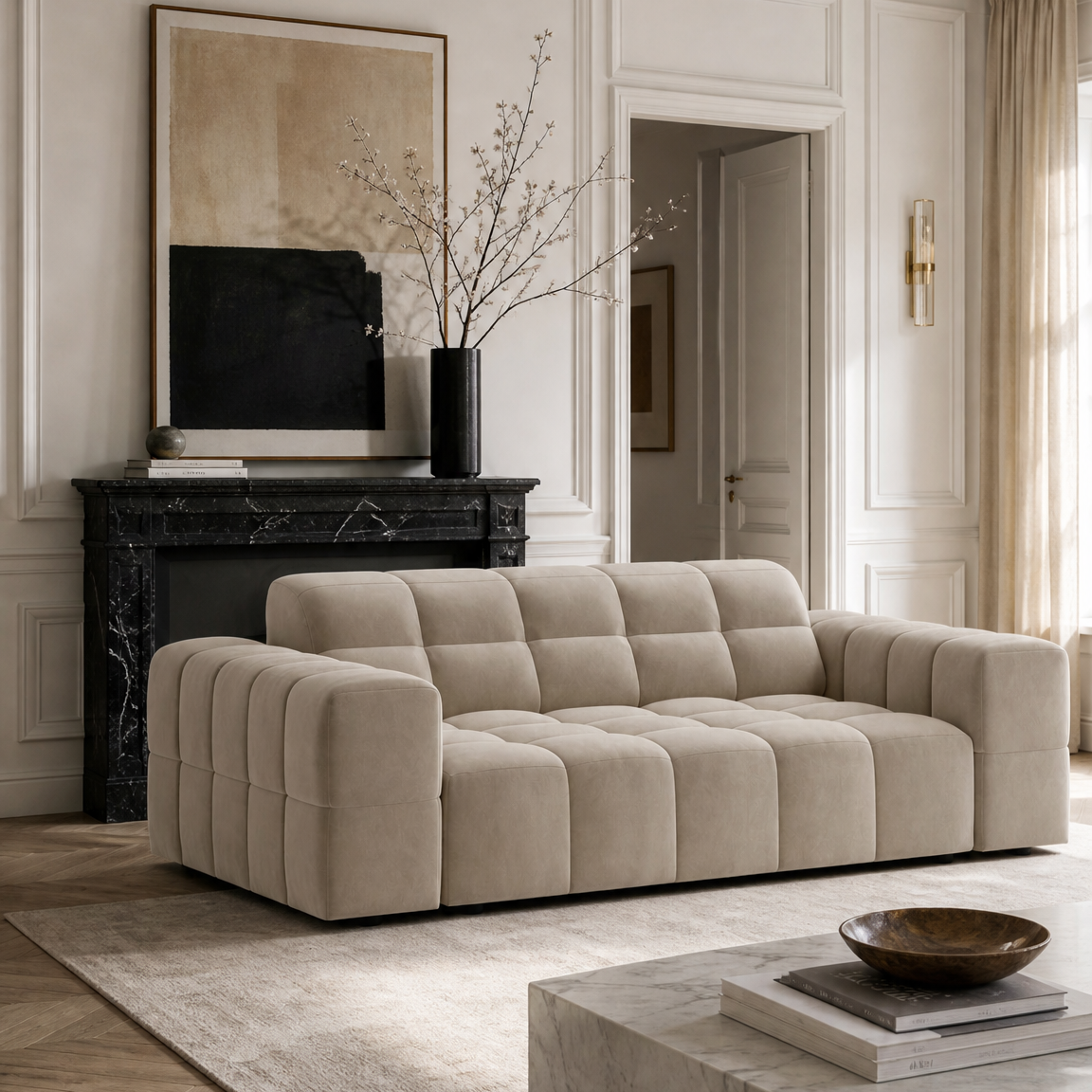 Sofa aus Samt für 2 Personen JENNIFER dunkelbeige