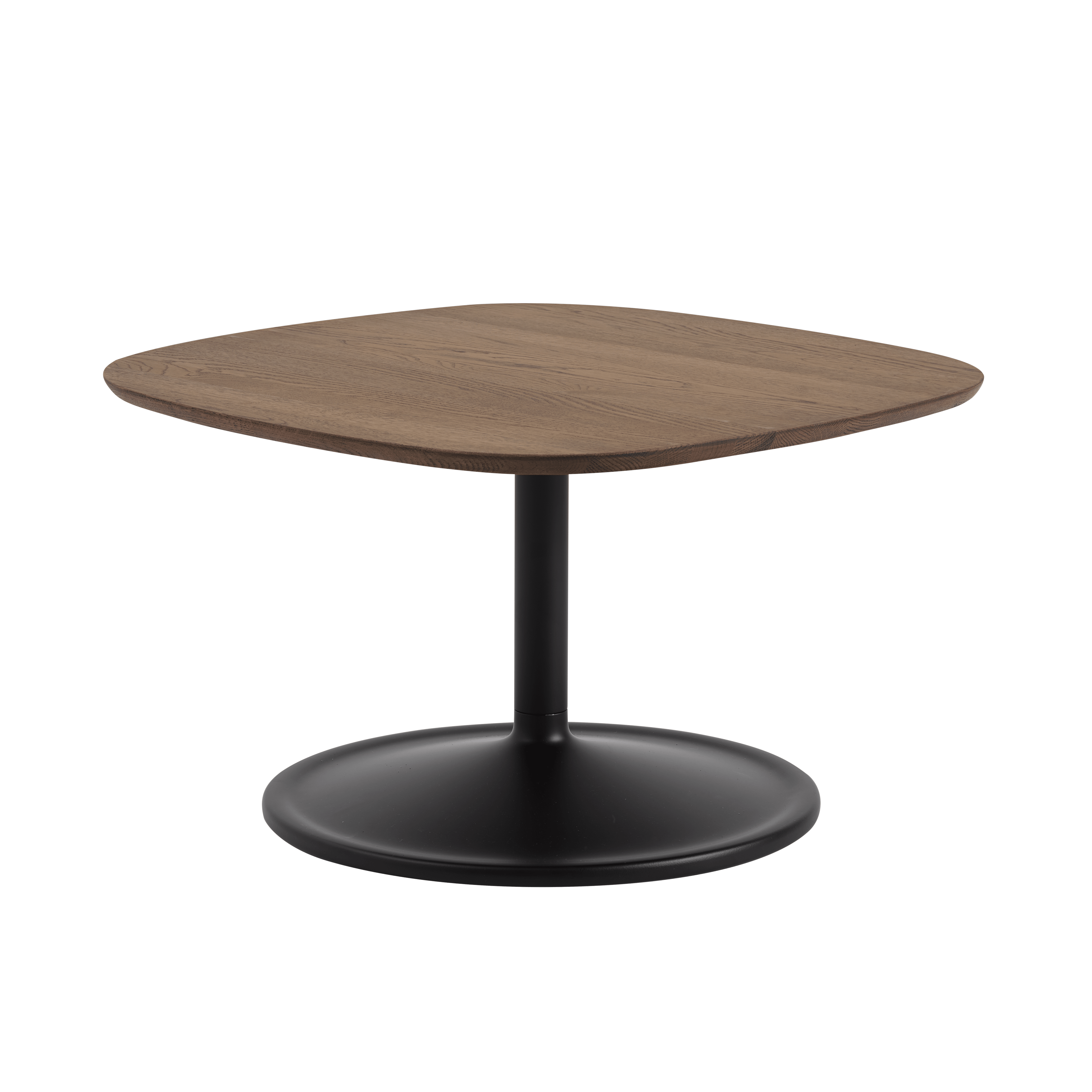 Quadratischer Couchtisch SOFT aus dunklem Eichenholz mit schwarzem Gestell