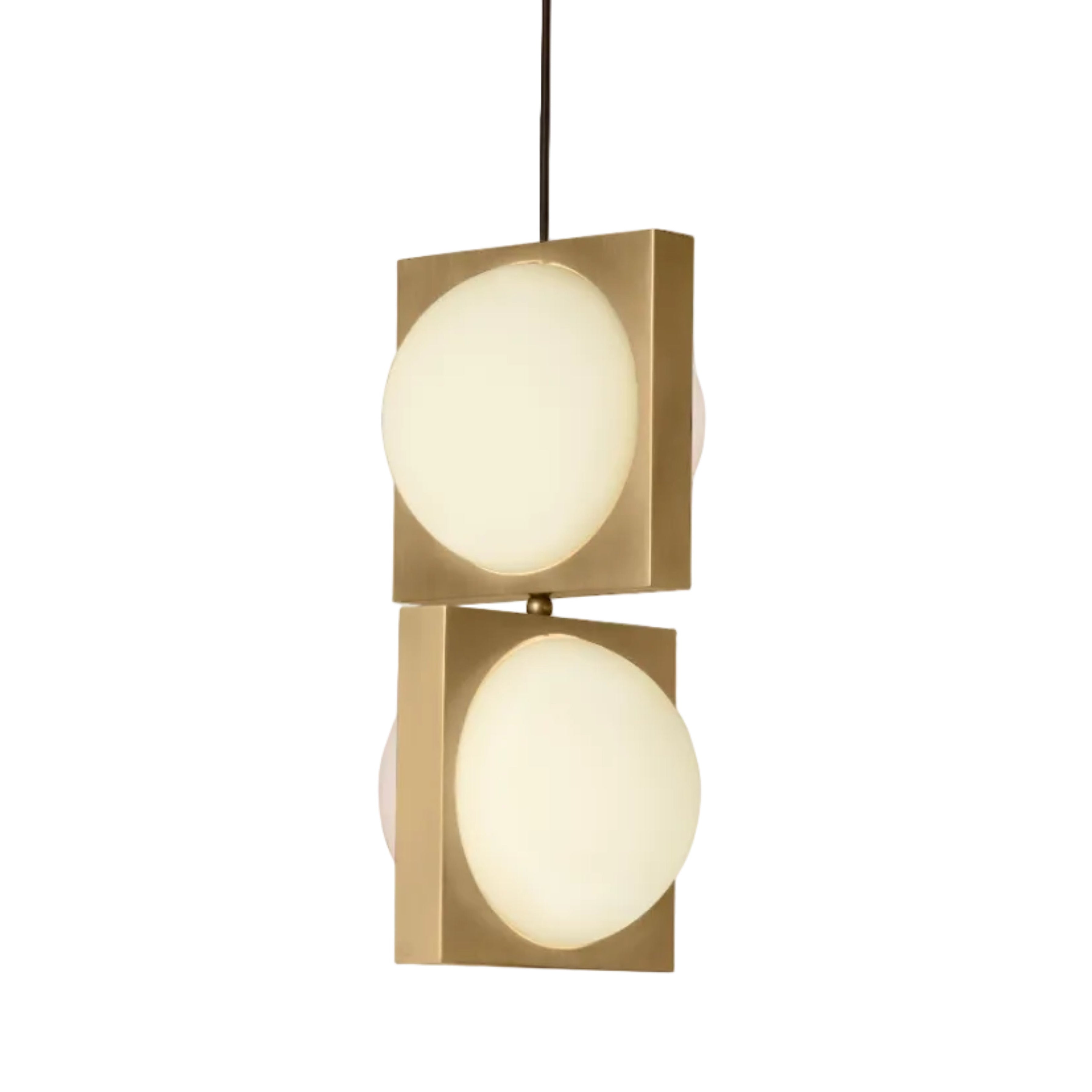 Pendelleuchte SOLSTICE DUO mit opalem Schirm und Messingdetails