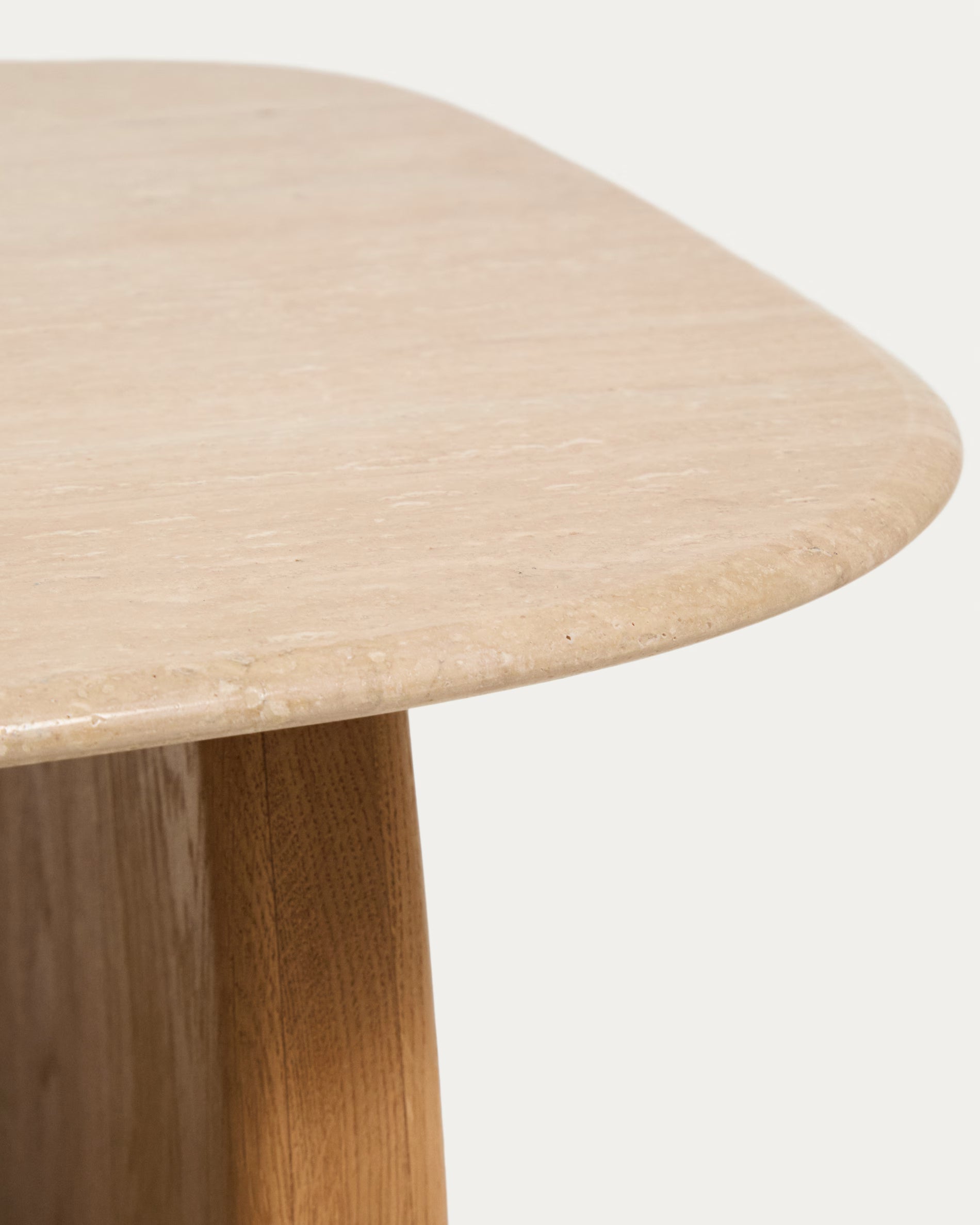 PIRITA Side Table in Travertine with Wooden Base