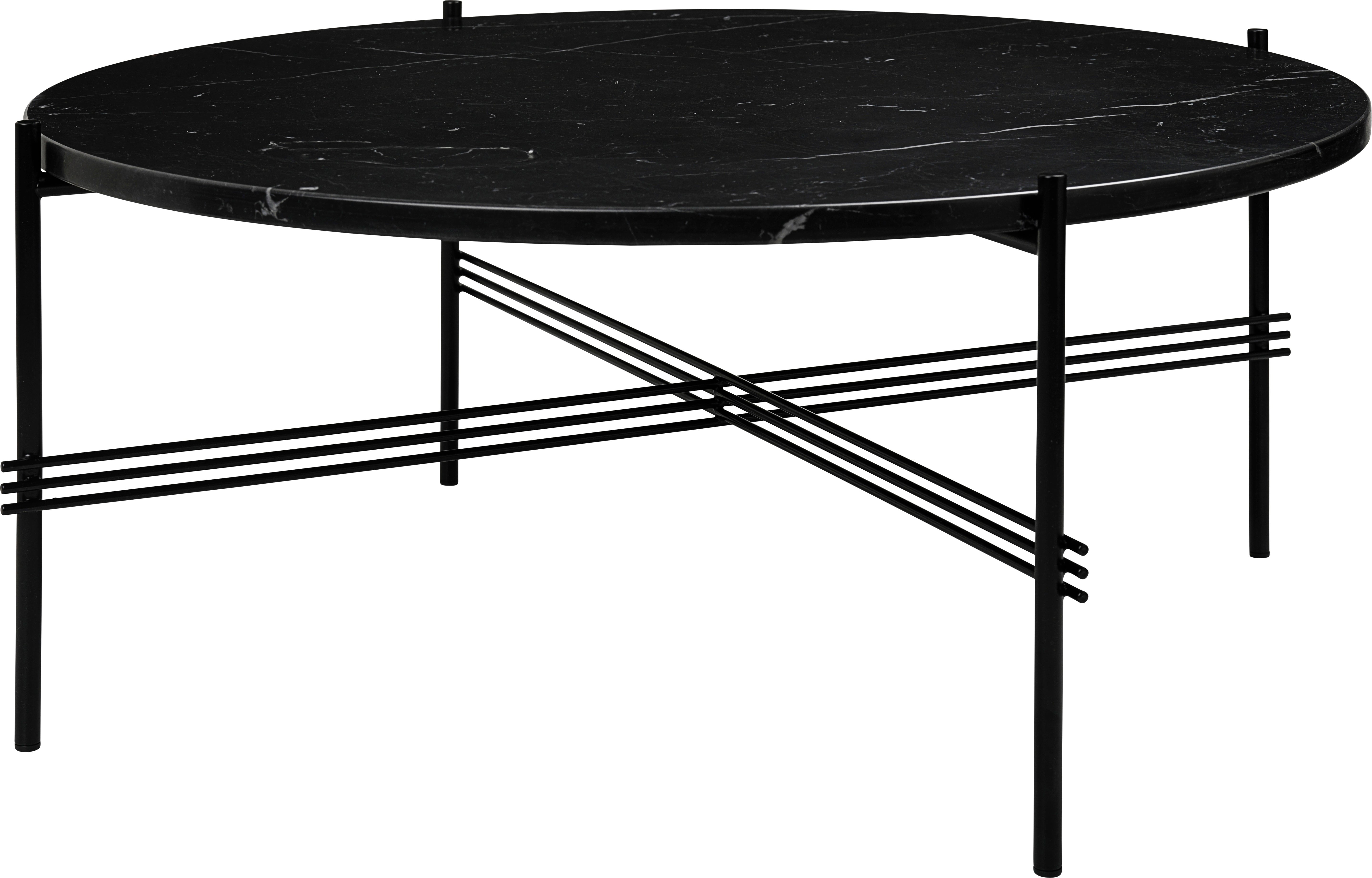 Runder Couchtisch TS aus schwarzem Marmor mit schwarzem Gestell