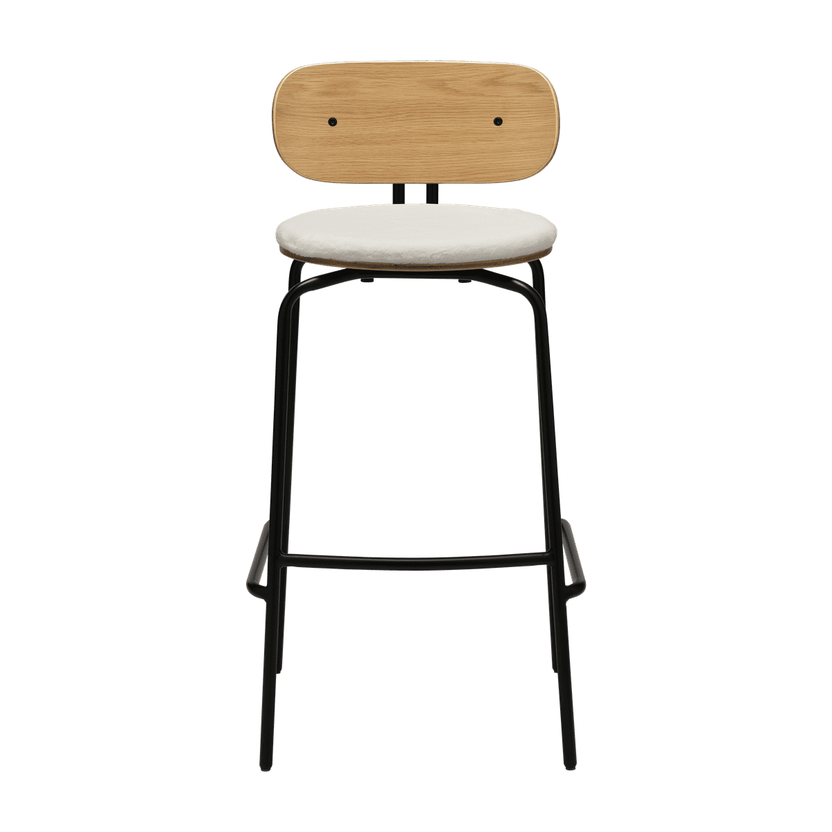 Neugieriger Hocker cremiger Plüsch mit einer schwarzen Basis