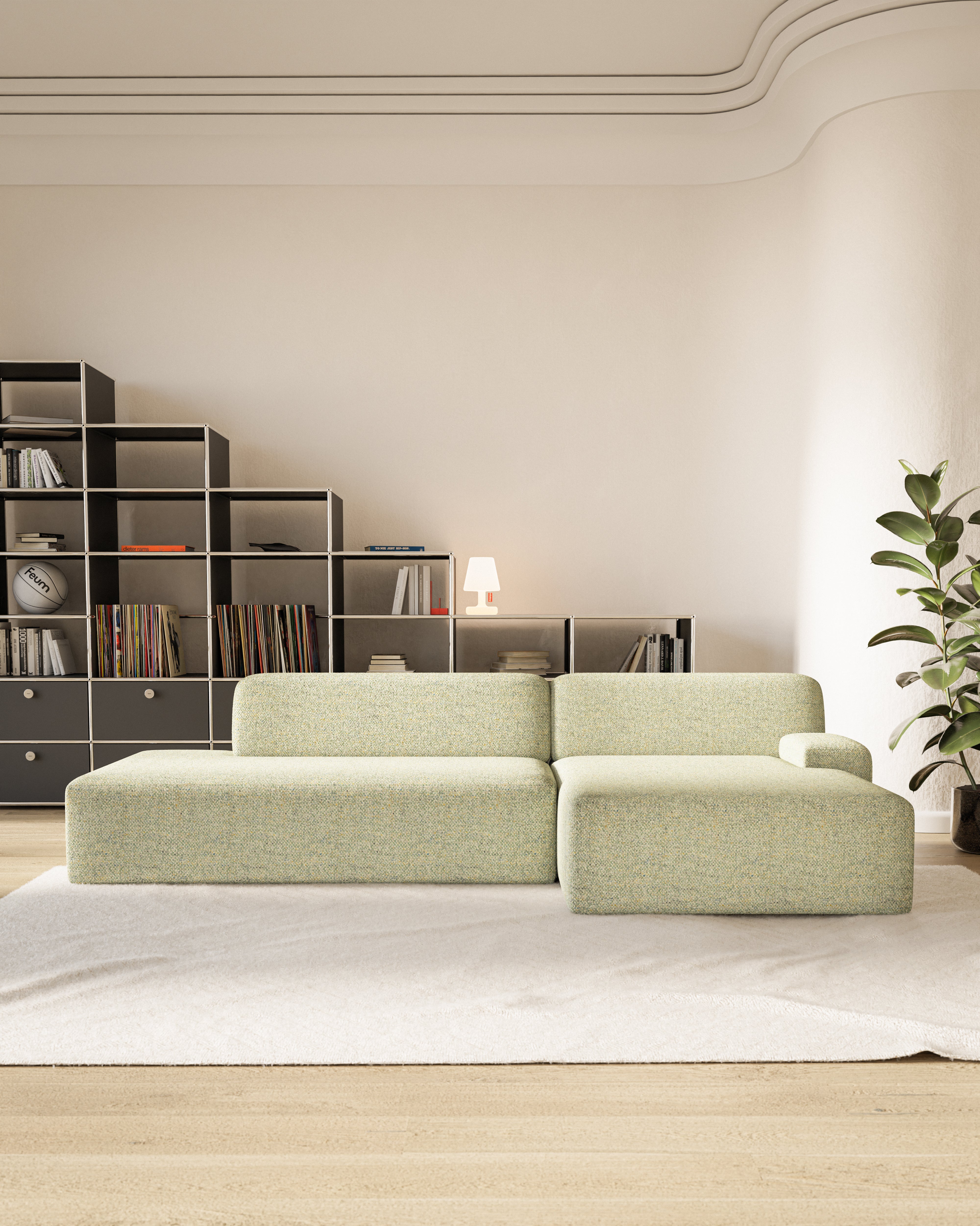 Open right-sided modular corner sofa UMI light green