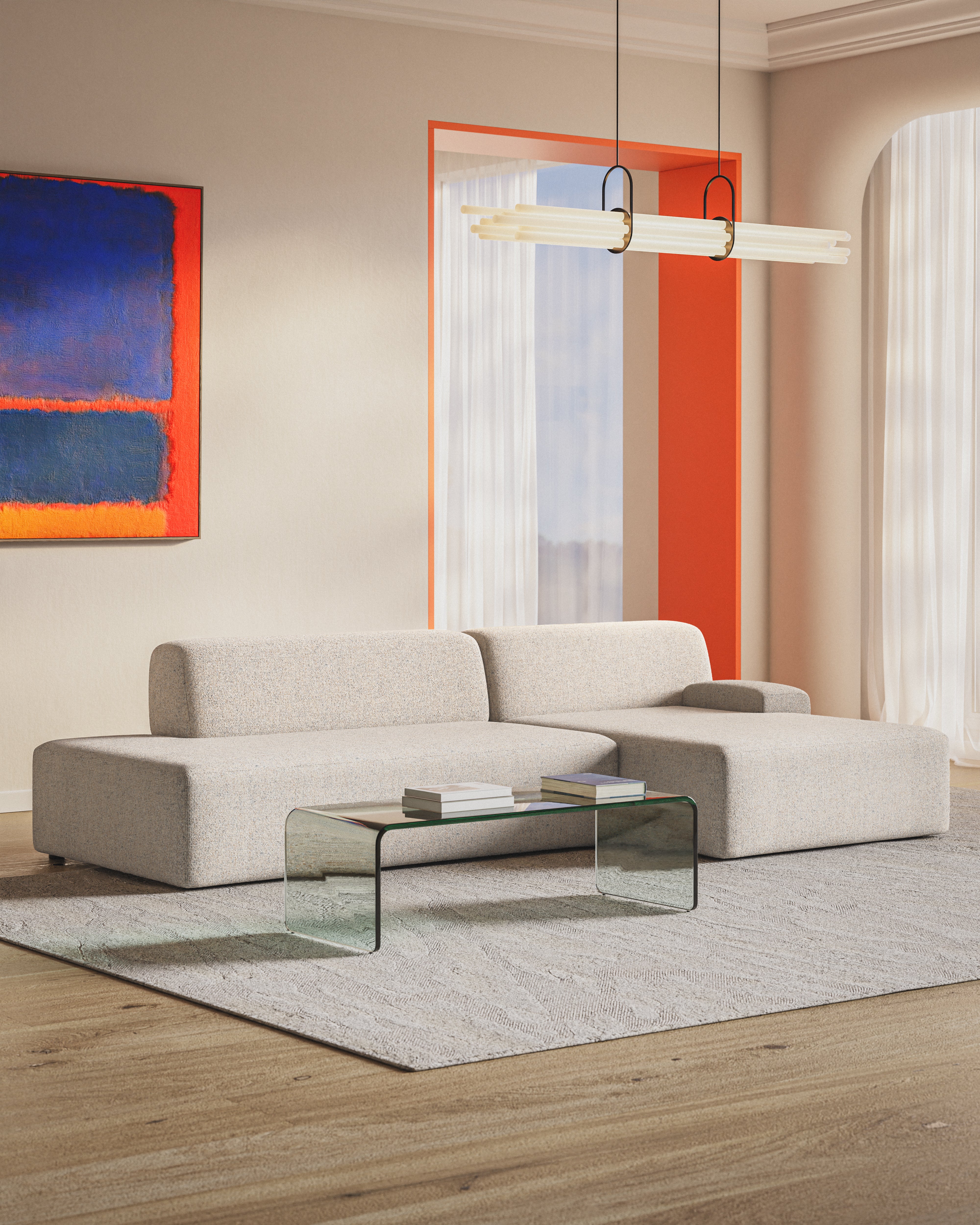 Offene rechte modulare Eckcouch UMI beige
