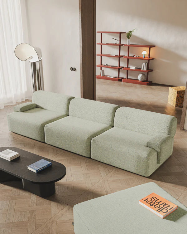 Modulares Sofa UMI - linkes Element in hellem Grün