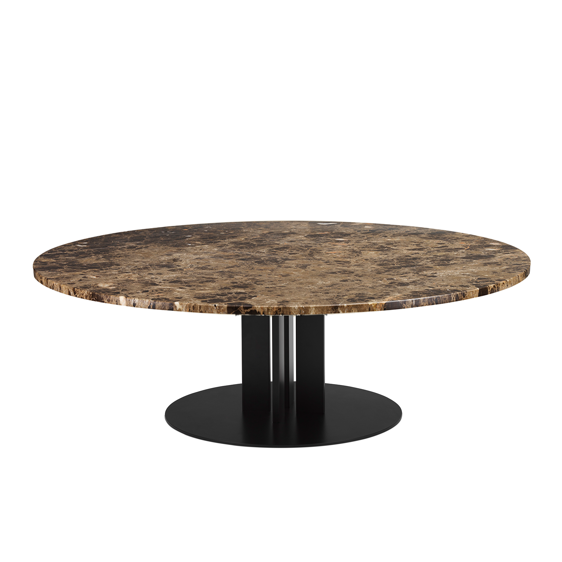 Runder Couchtisch Scala Marmor Kaffeeoberteil mit einer schwarzen Basis