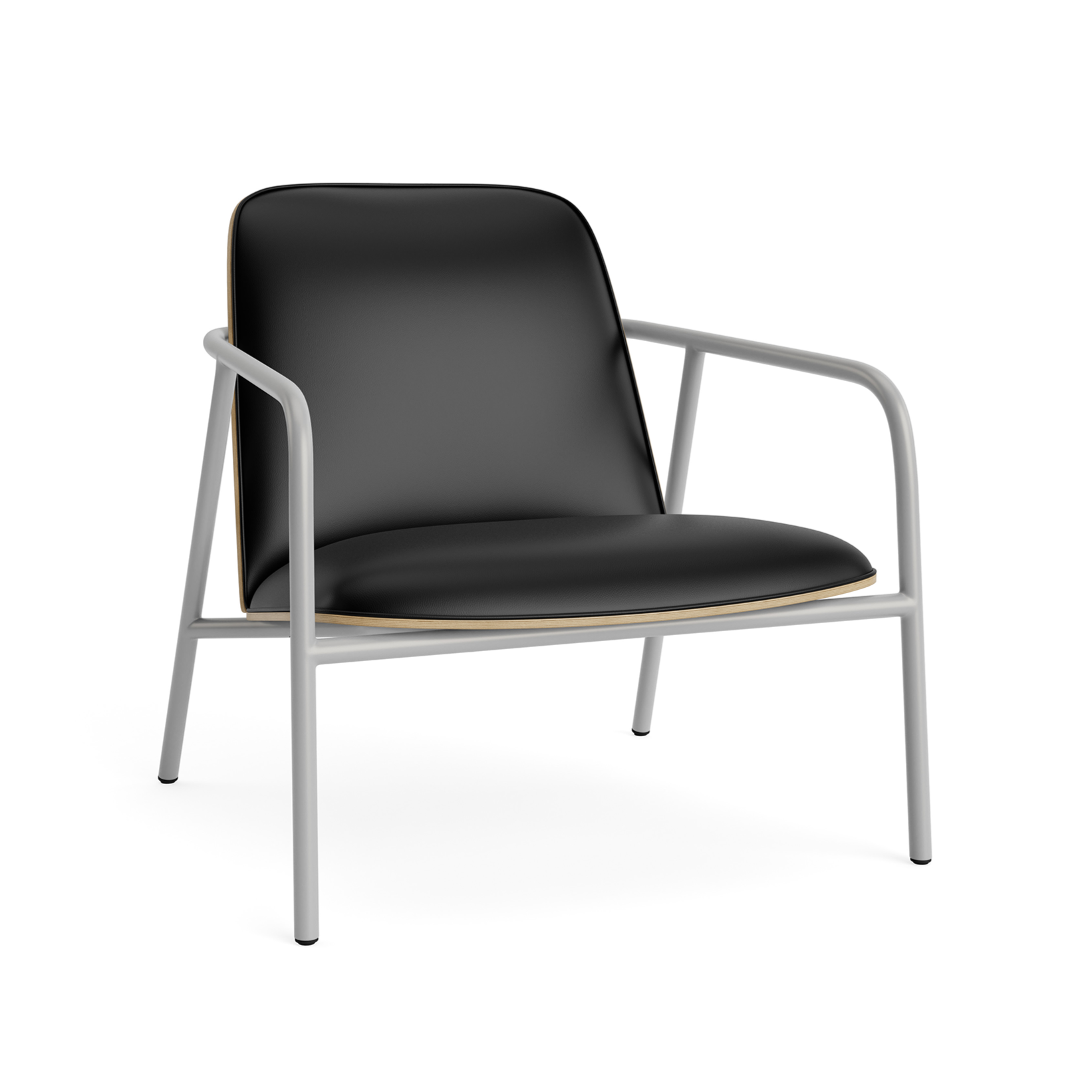 Upholstered armchair pad low oak veneer with a gray base