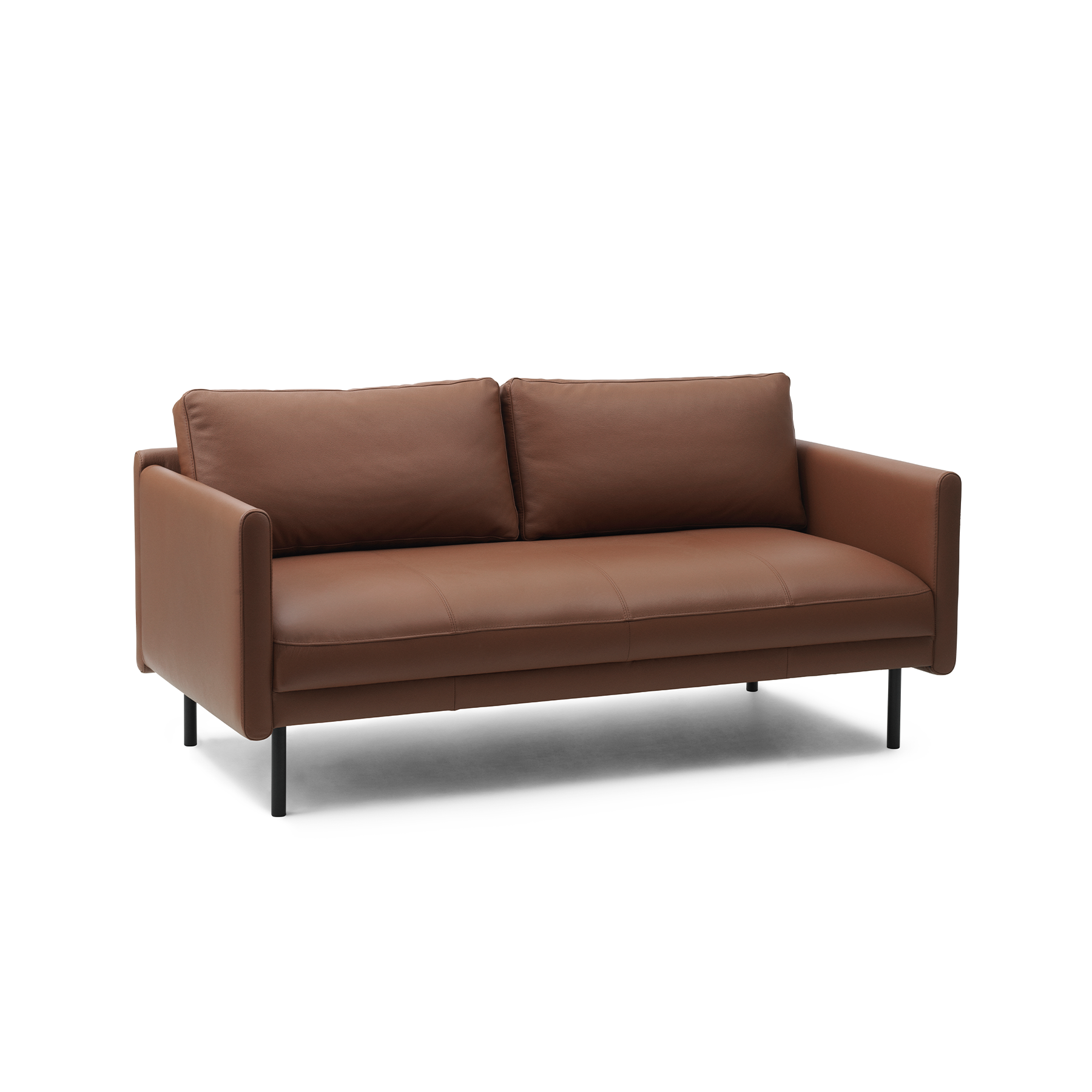 Brown rar sofa with a black base