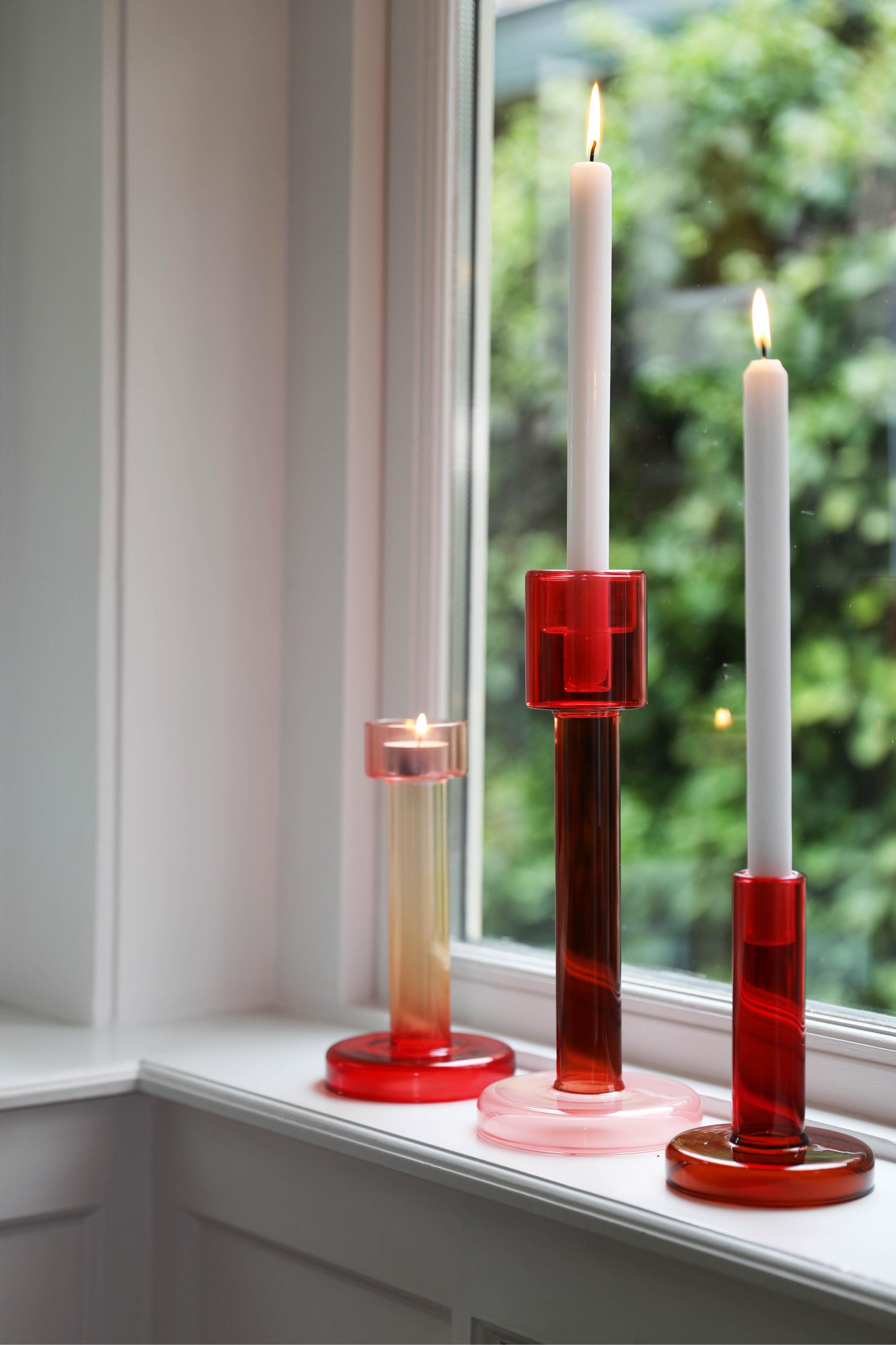 Kerzenhalter BOLE rot mit rosa und braun