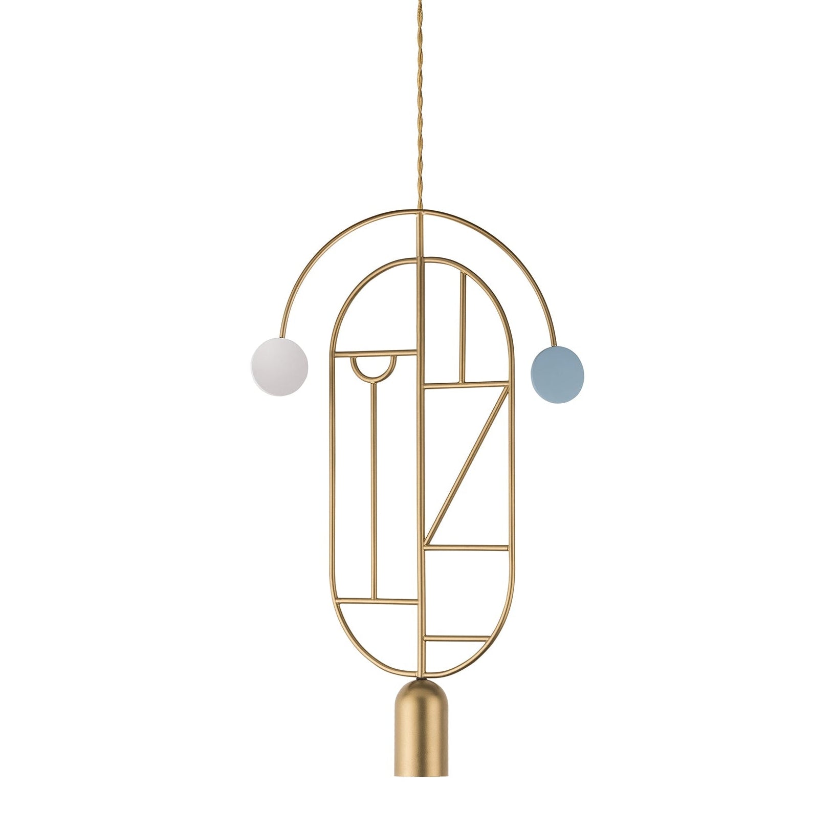 Pendelleuchte WOODEN DOTS WD07 messing mit blauem und weißem Design