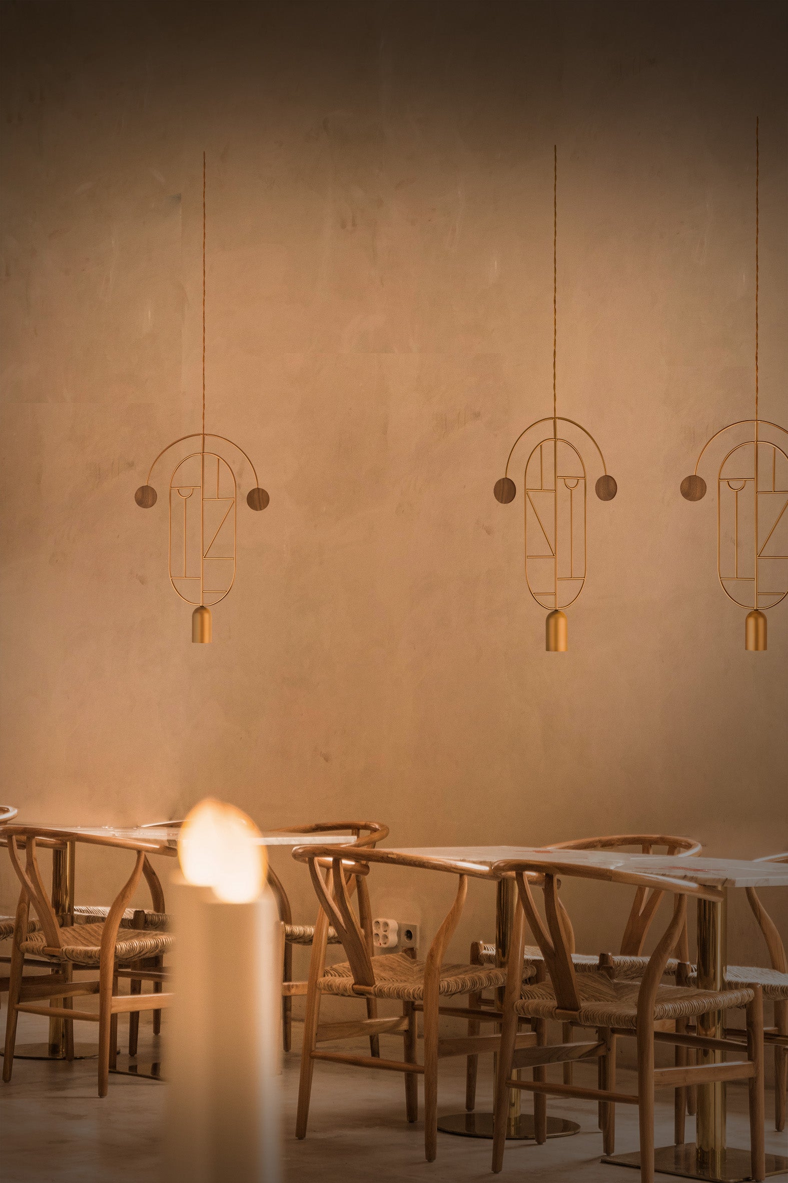 WOODEN DOTS WD07 Pendant Lamp in Brass with Walnut Wood