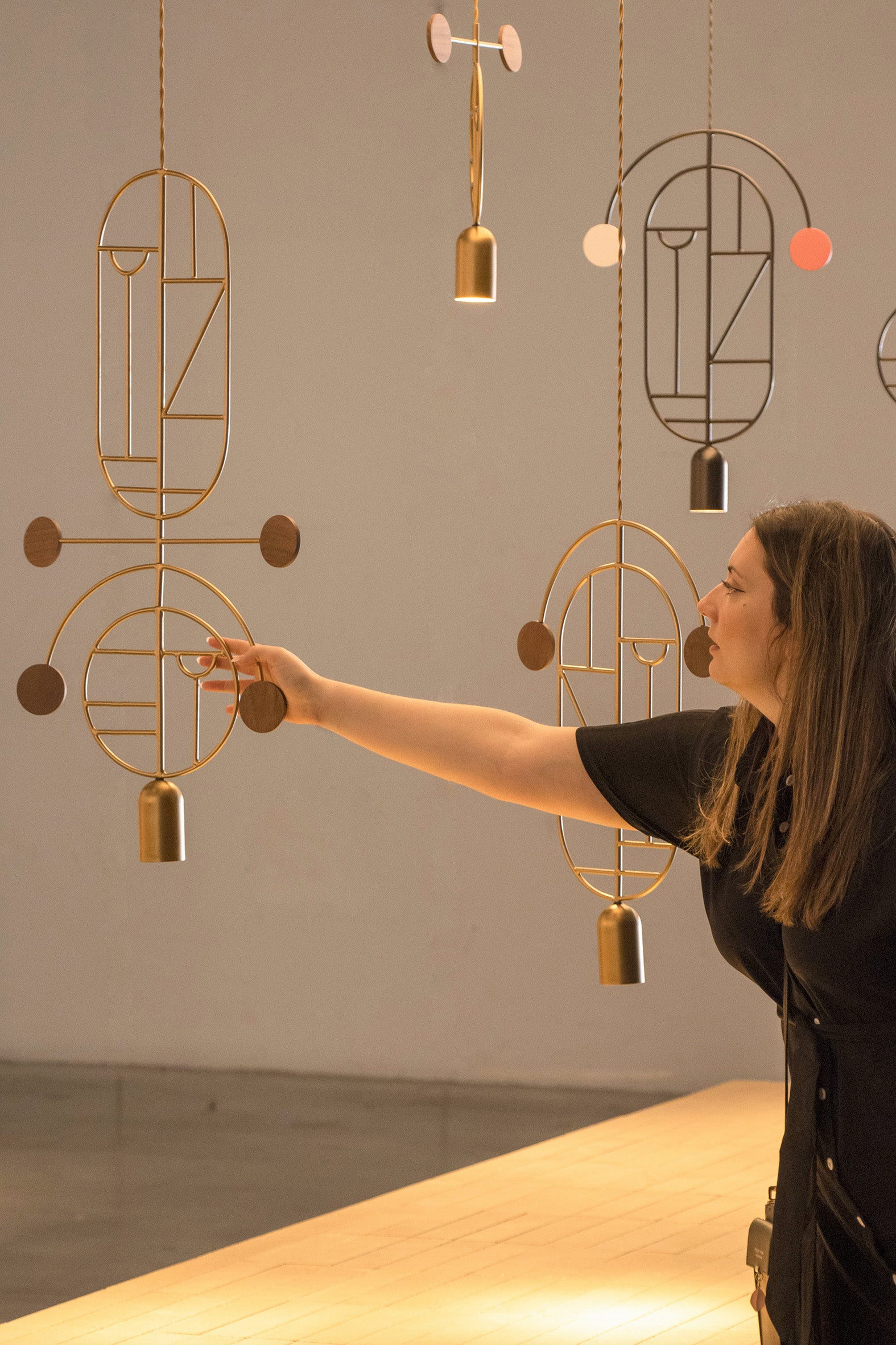 WOODEN DOTS WD07 Pendant Lamp in Brass with Walnut Wood