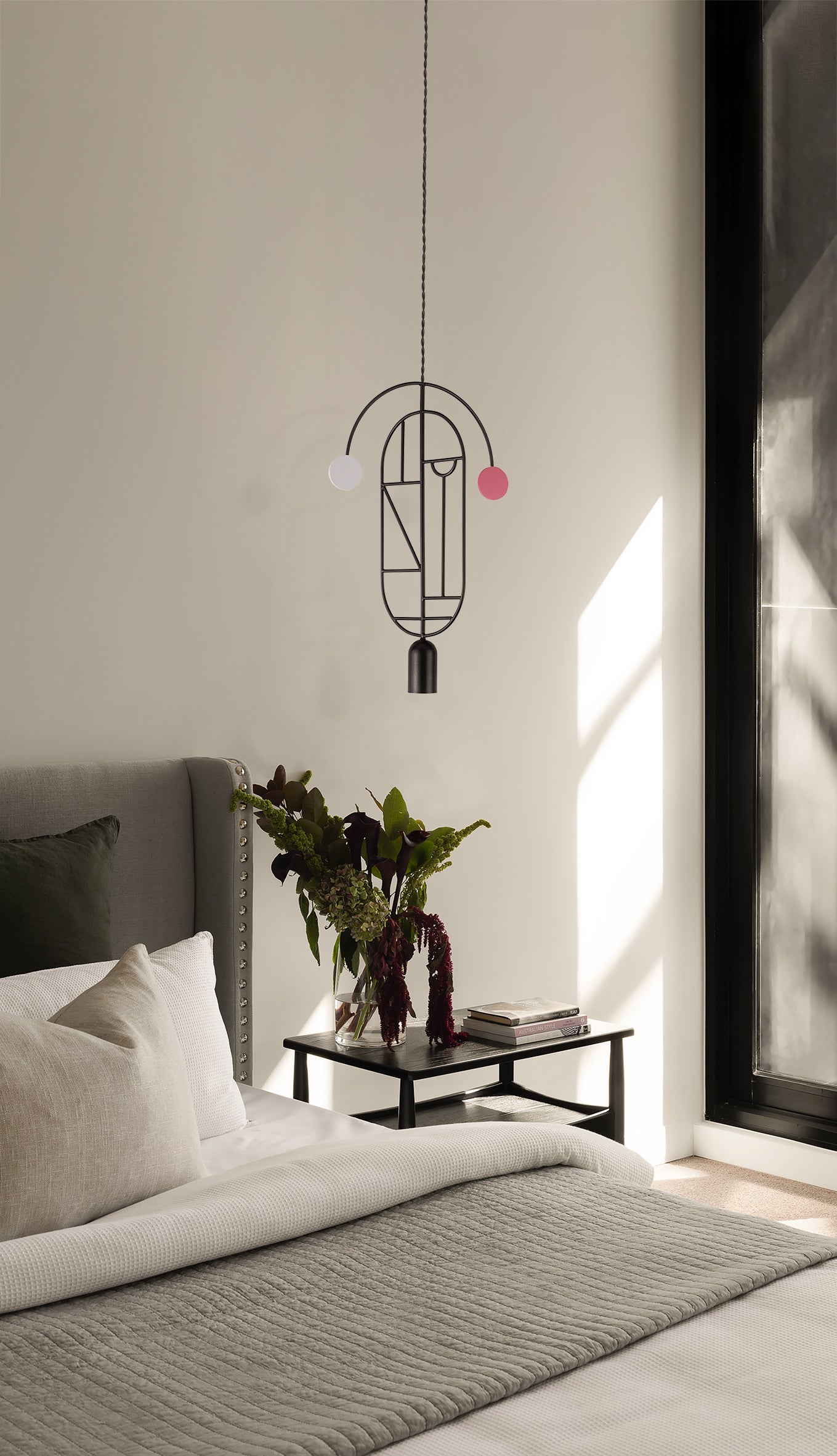 WOODEN DOTS WD07 Pendant Lamp in Graphite with Red and White