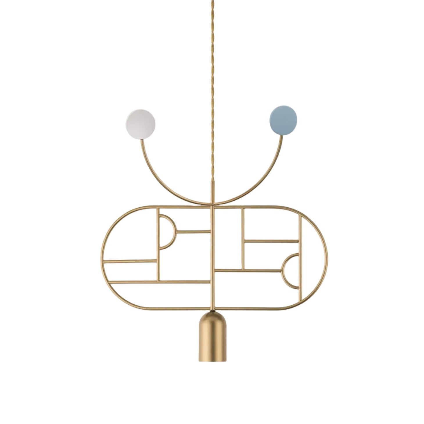 Pendelleuchte WOODEN DOTS WD08 messing mit blauem und weißem Design