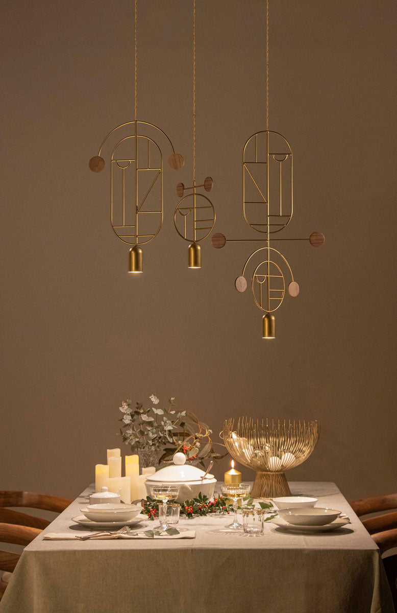 WOODEN DOTS WD08 Pendant Lamp in Brass with Walnut Wood