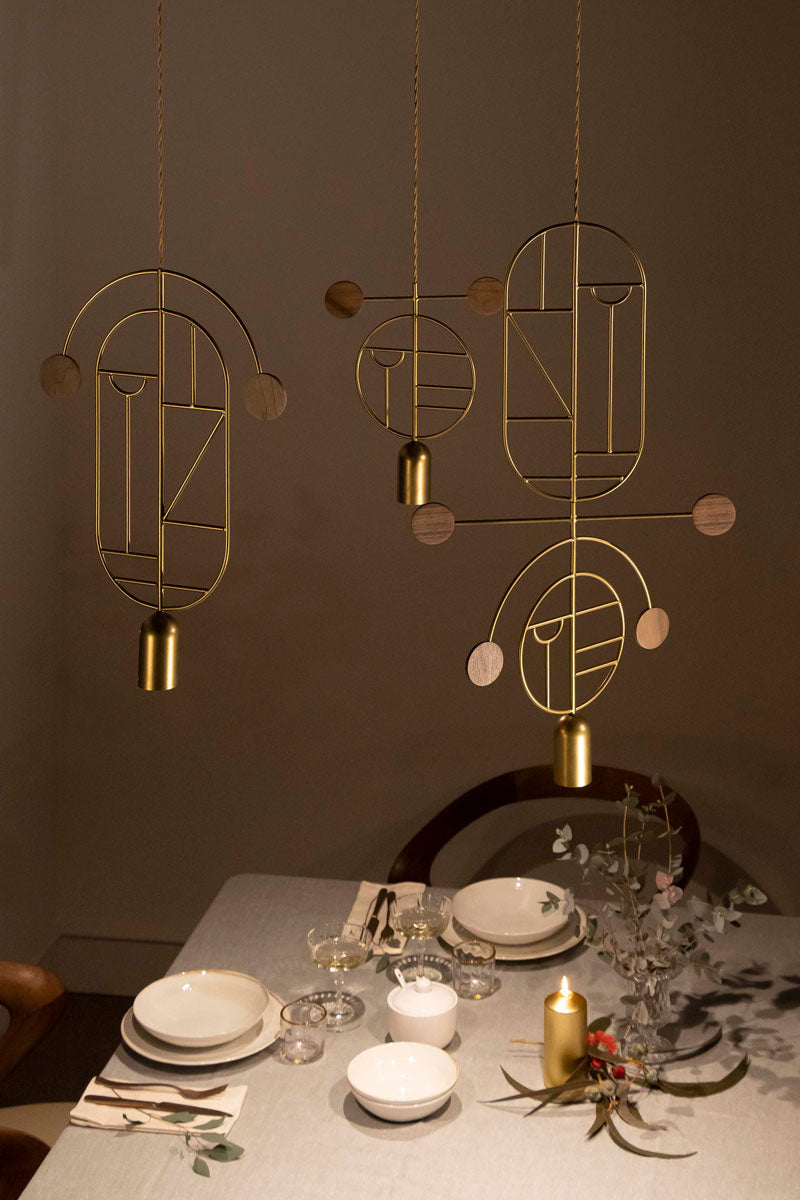 WOODEN DOTS WD08 Pendant Lamp in Brass with Walnut Wood