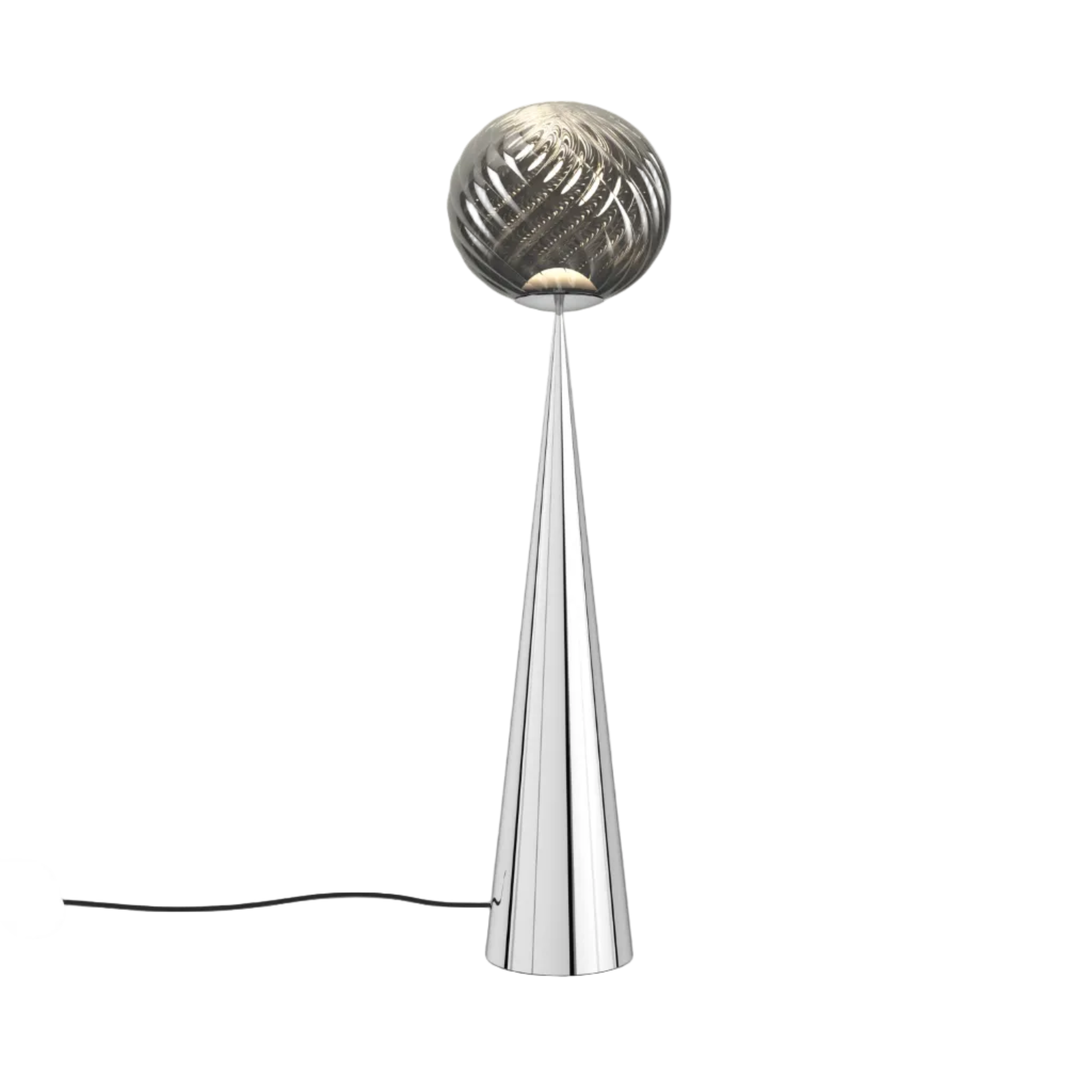 Stehlampe WHIRL FAT CONE in Silber mit silbernem Fuß